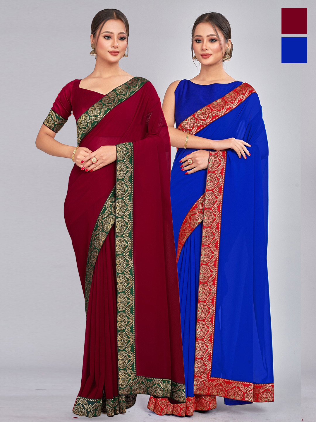 

CastilloFab Selection Of 2 Pure Georgette Sarees, Maroon