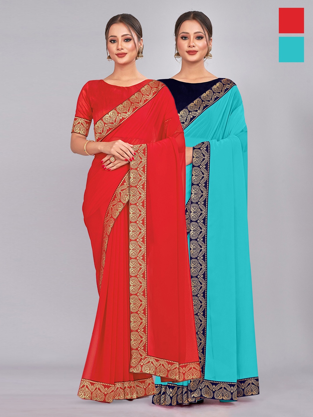 

CastilloFab Selection Of 2 Pure Georgette Sarees, Red