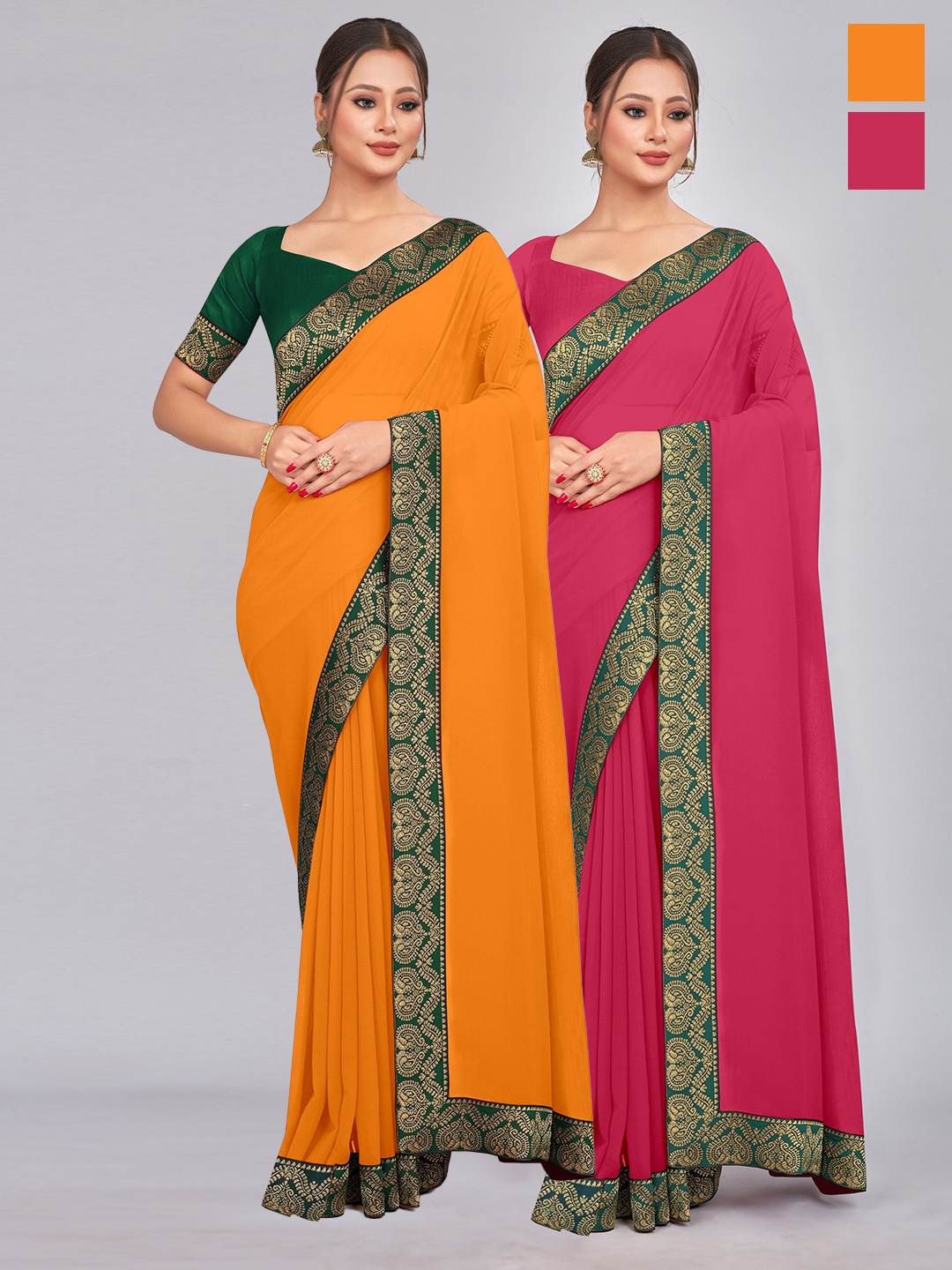 

CastilloFab Selection Of 2 Pure Georgette Sarees, Mustard