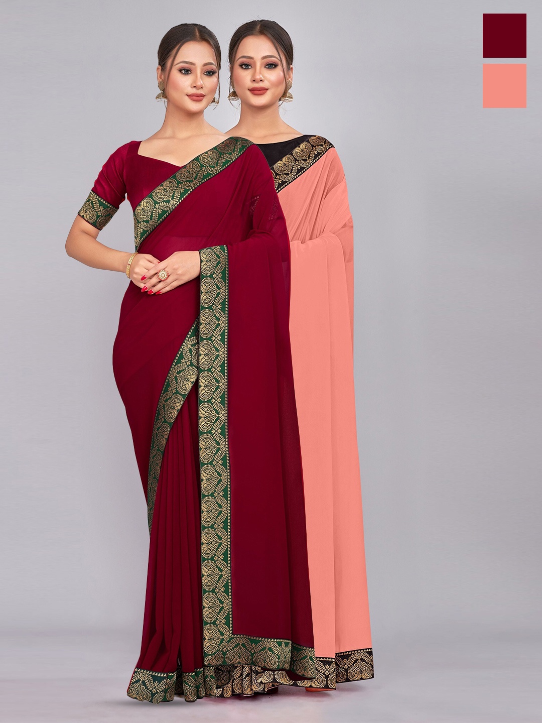 

CastilloFab Selection Of 2 Pure Georgette Sarees, Maroon