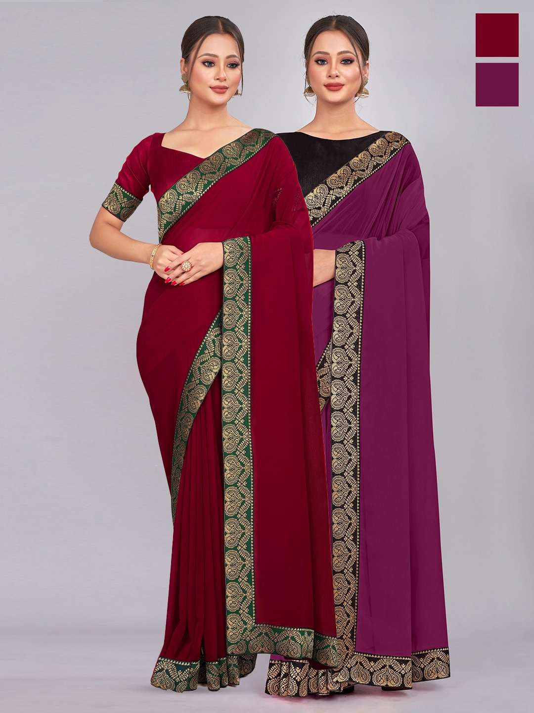

CastilloFab Selection Of 2 Pure Georgette Sarees, Maroon