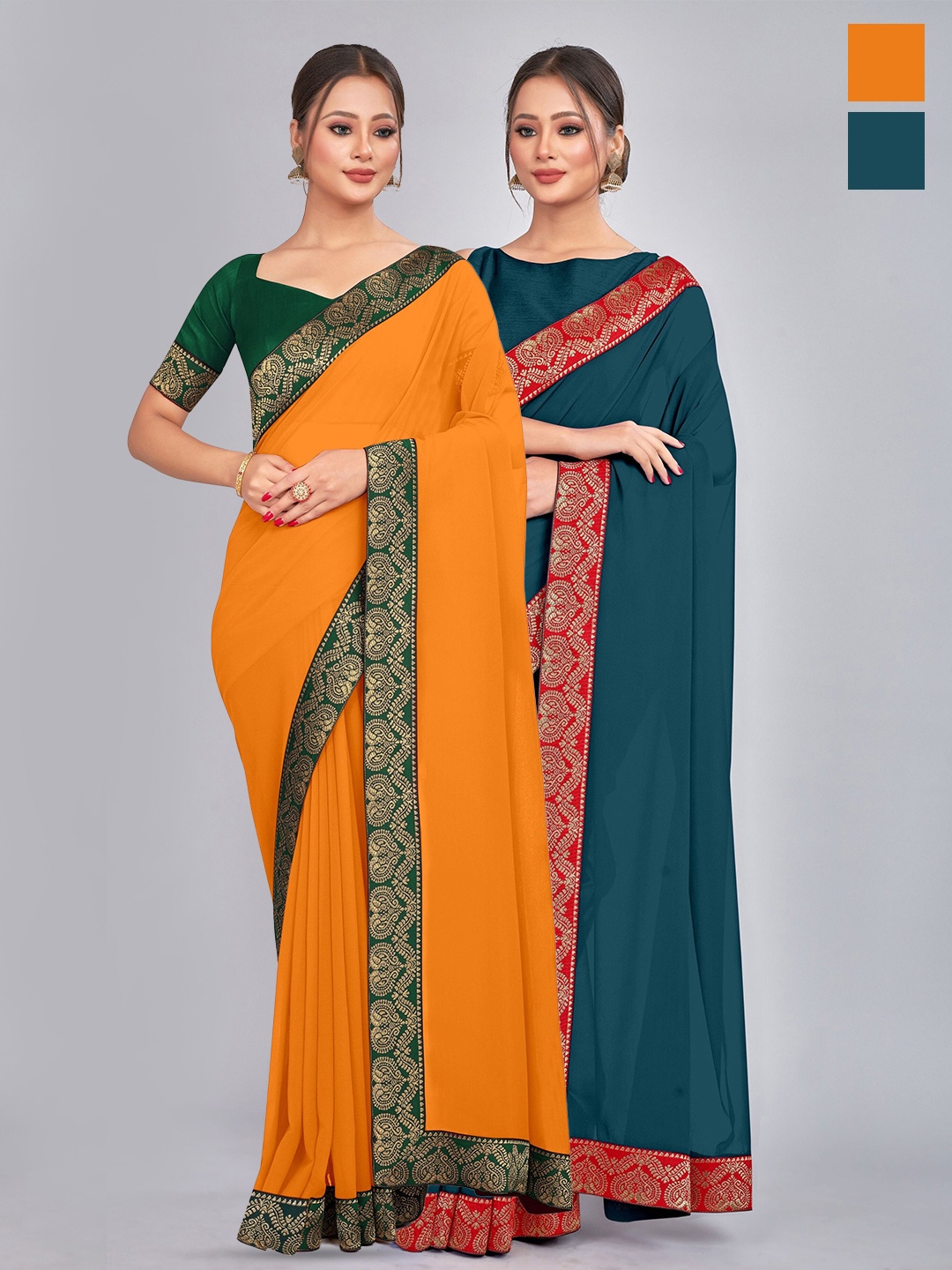 

CastilloFab Selection Of 2 Pure Georgette Saree, Mustard