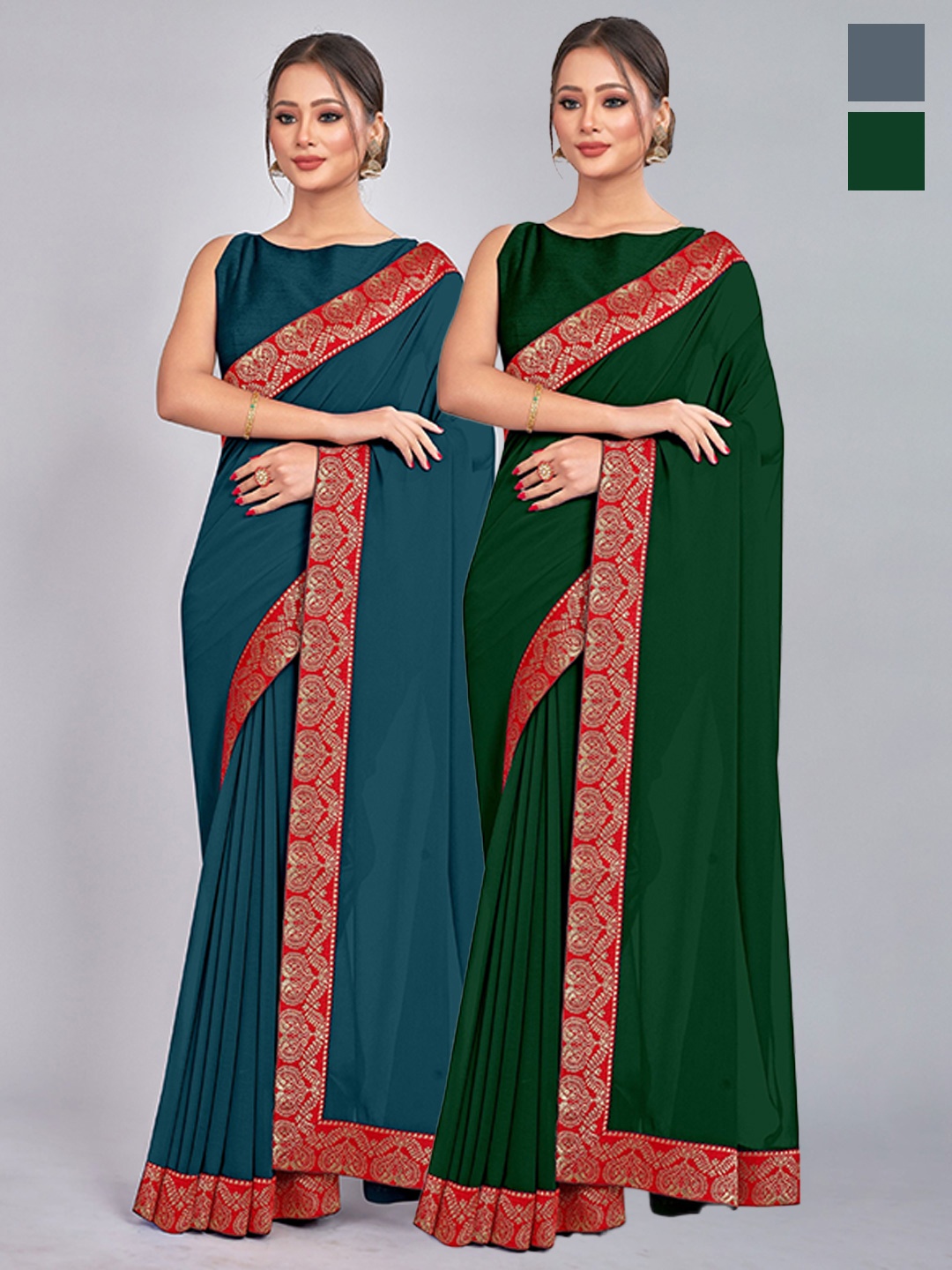 

CastilloFab T Selection Of 2 Pure Georgette Saree, Teal
