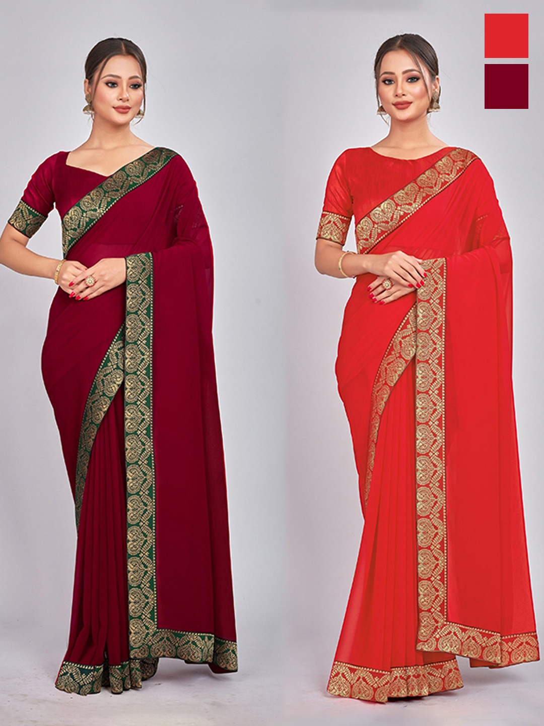 

CastilloFab Selection Of 2 Pure Georgette Lace Saree, Maroon