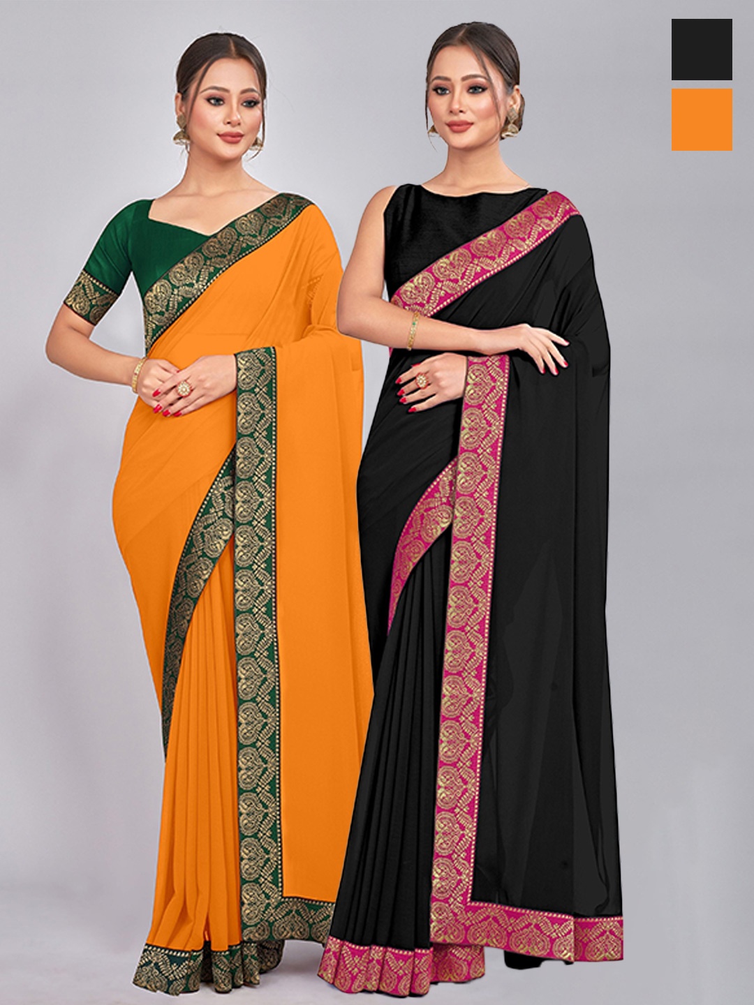 

CastilloFab Selection Of 2 Pure Georgette Saree, Mustard