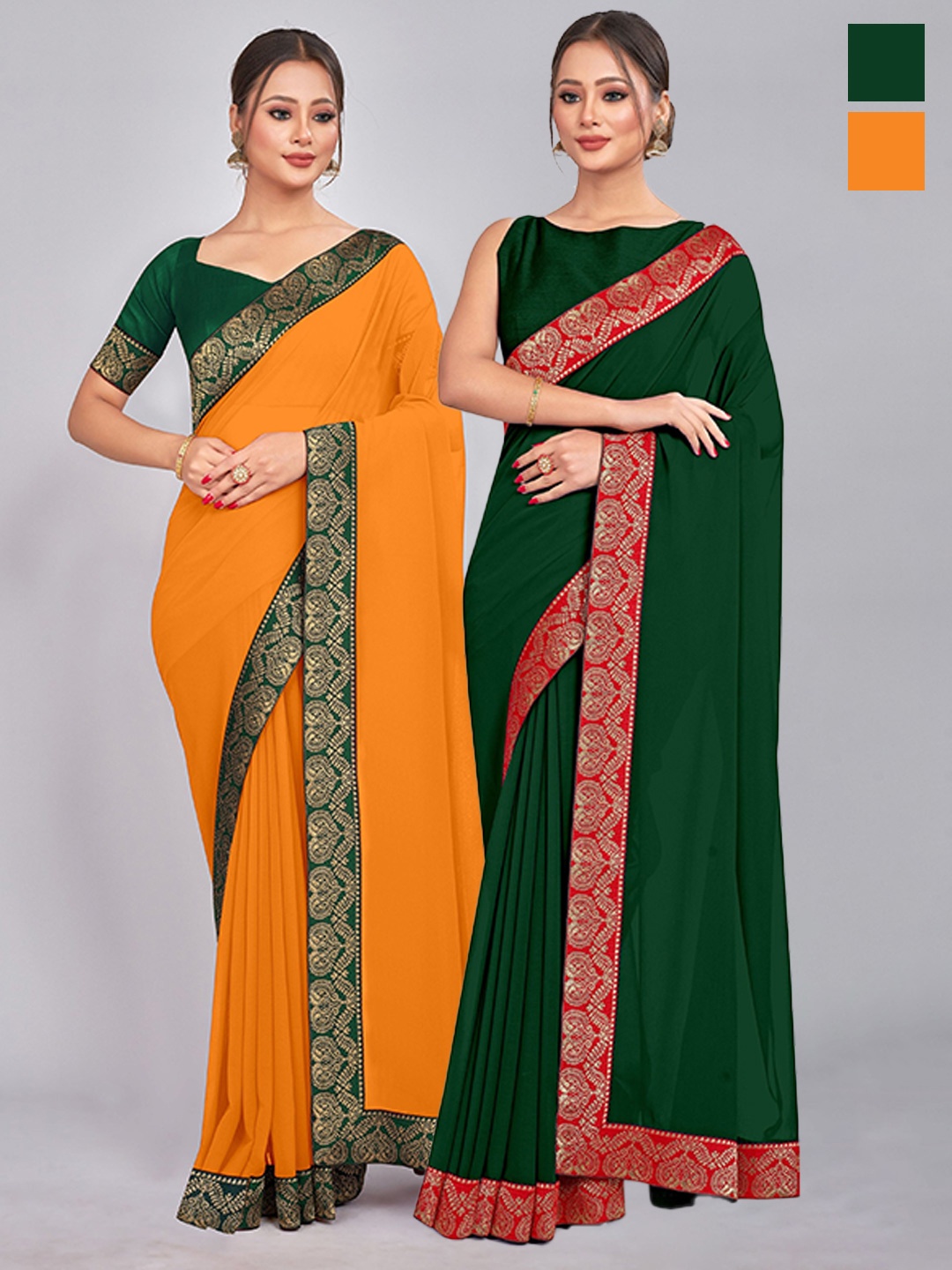 

CastilloFab Selection Of 2 Pure Georgette Saree, Mustard