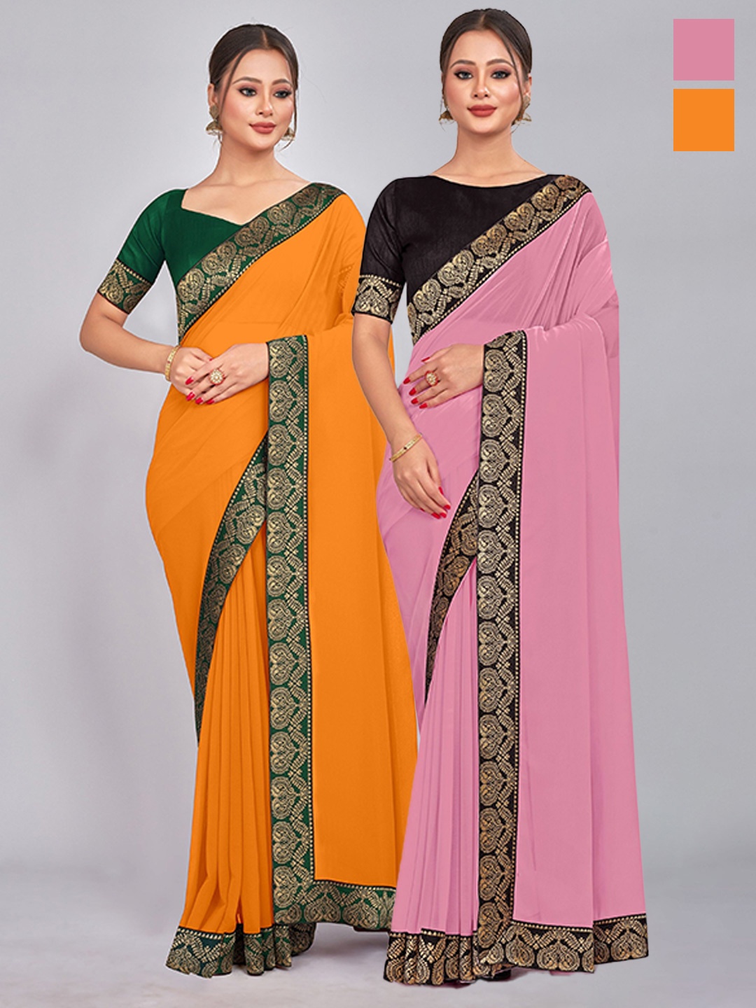 

CastilloFab Selection Of 2 Pure Georgette Saree, Mustard