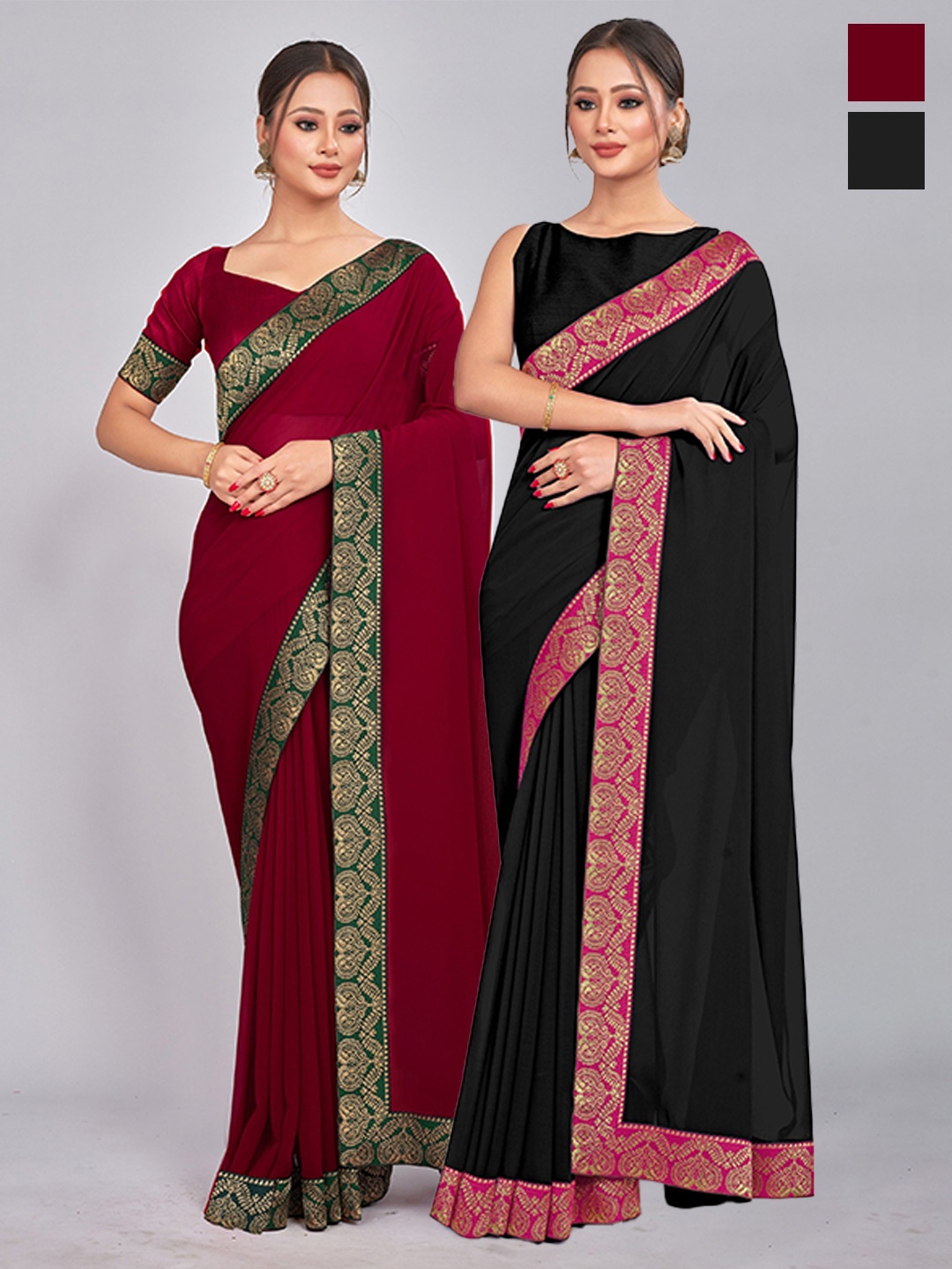 

CastilloFab Selection Of 2 Pure Georgette Saree, Maroon