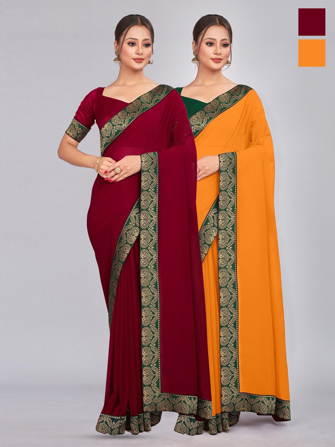

CastilloFab Selection Of 2 Pure Georgette Sarees, Maroon