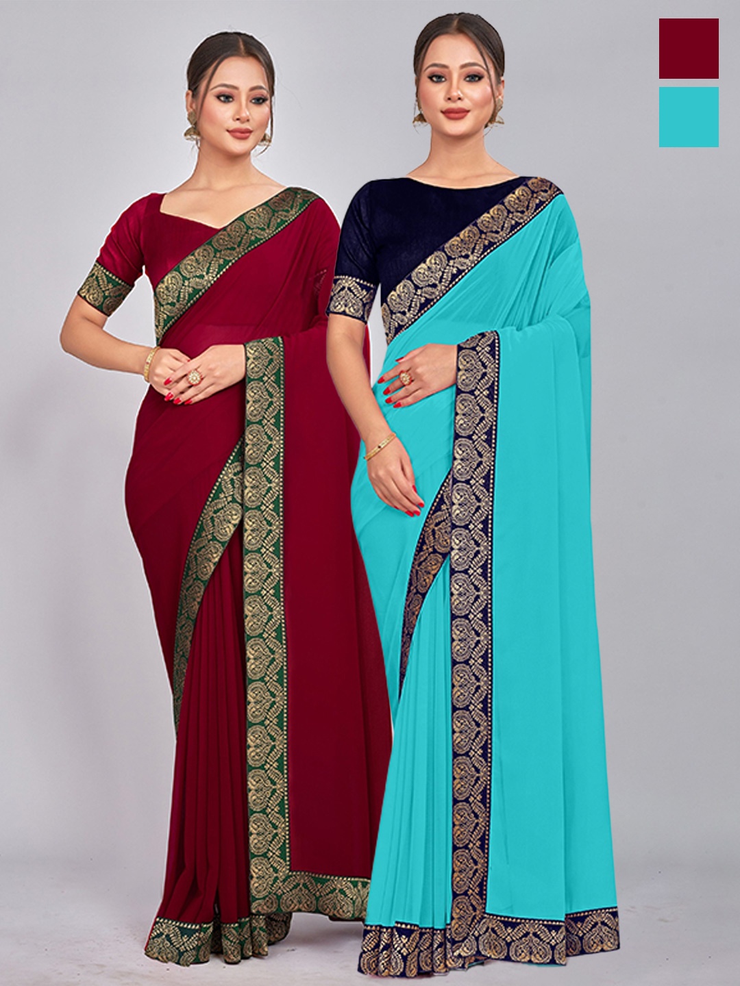 

CastilloFab Selection Of 2 Pure Georgette Saree, Maroon