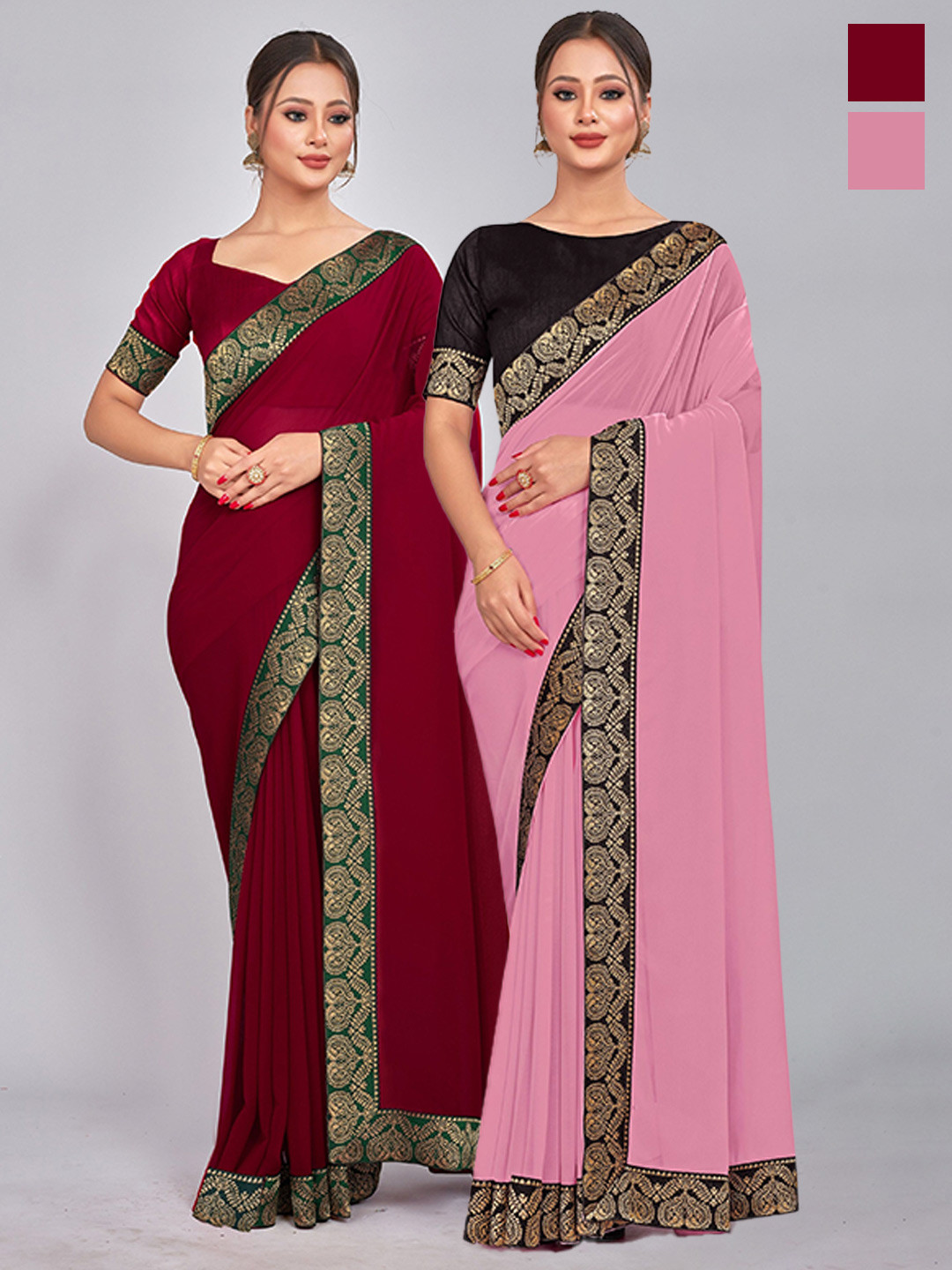 

CastilloFab Selection Of 2 Pure Georgette Saree, Maroon
