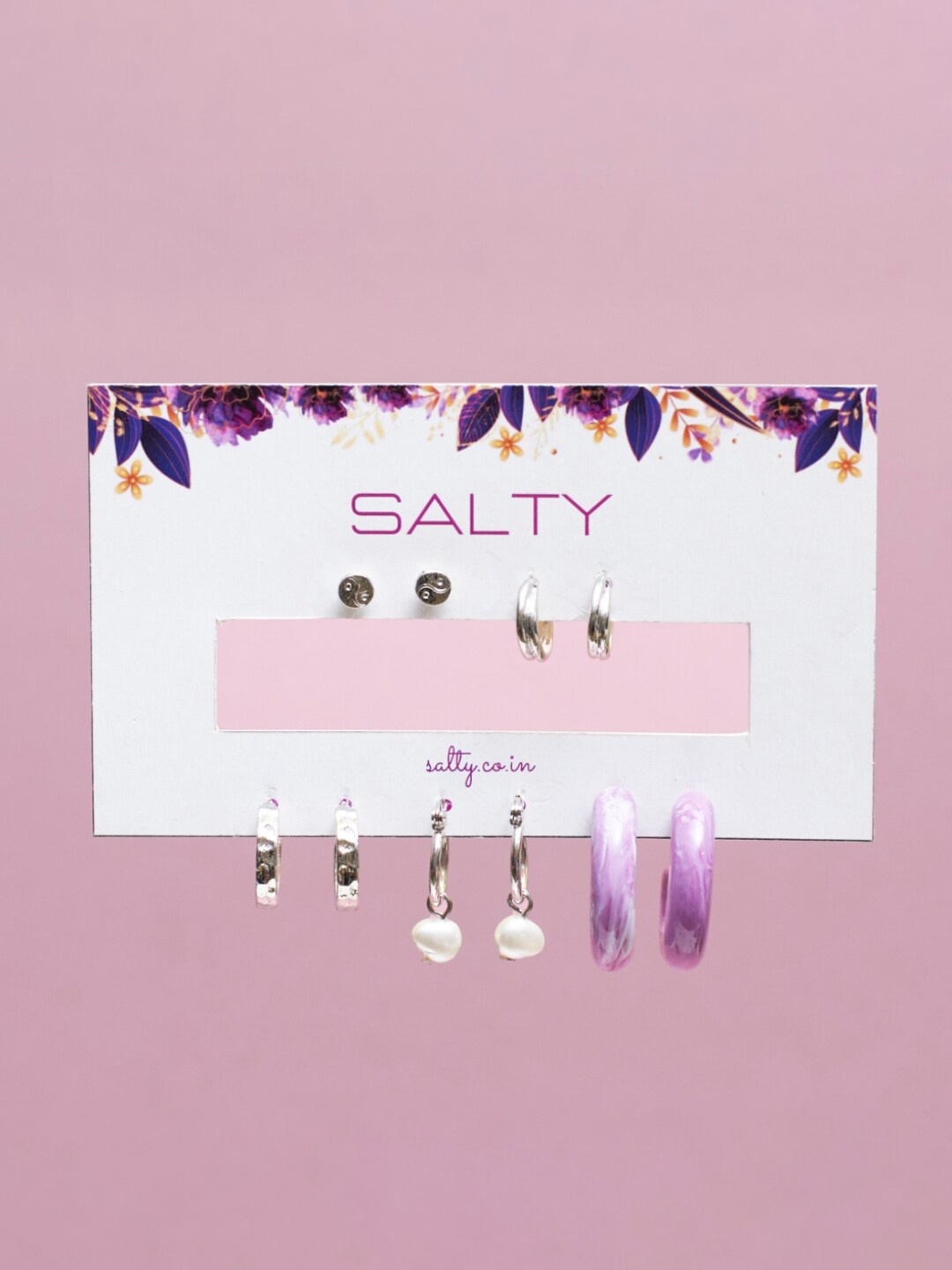 

SALTY Set Of 5 Contemporary Hoop Earrings, Silver