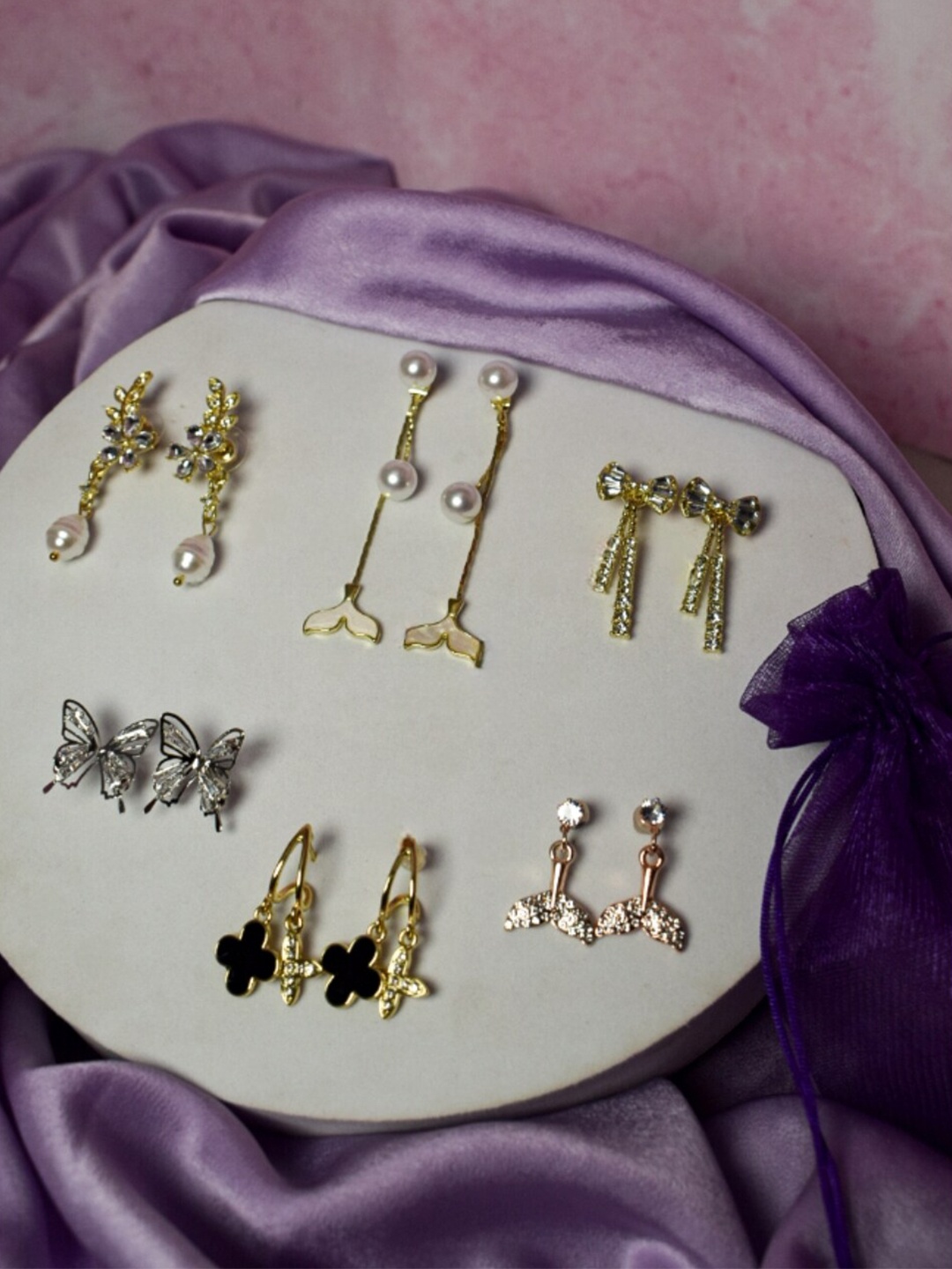 

SALTY Set Of 6 Contemporary Drop Earrings, Gold