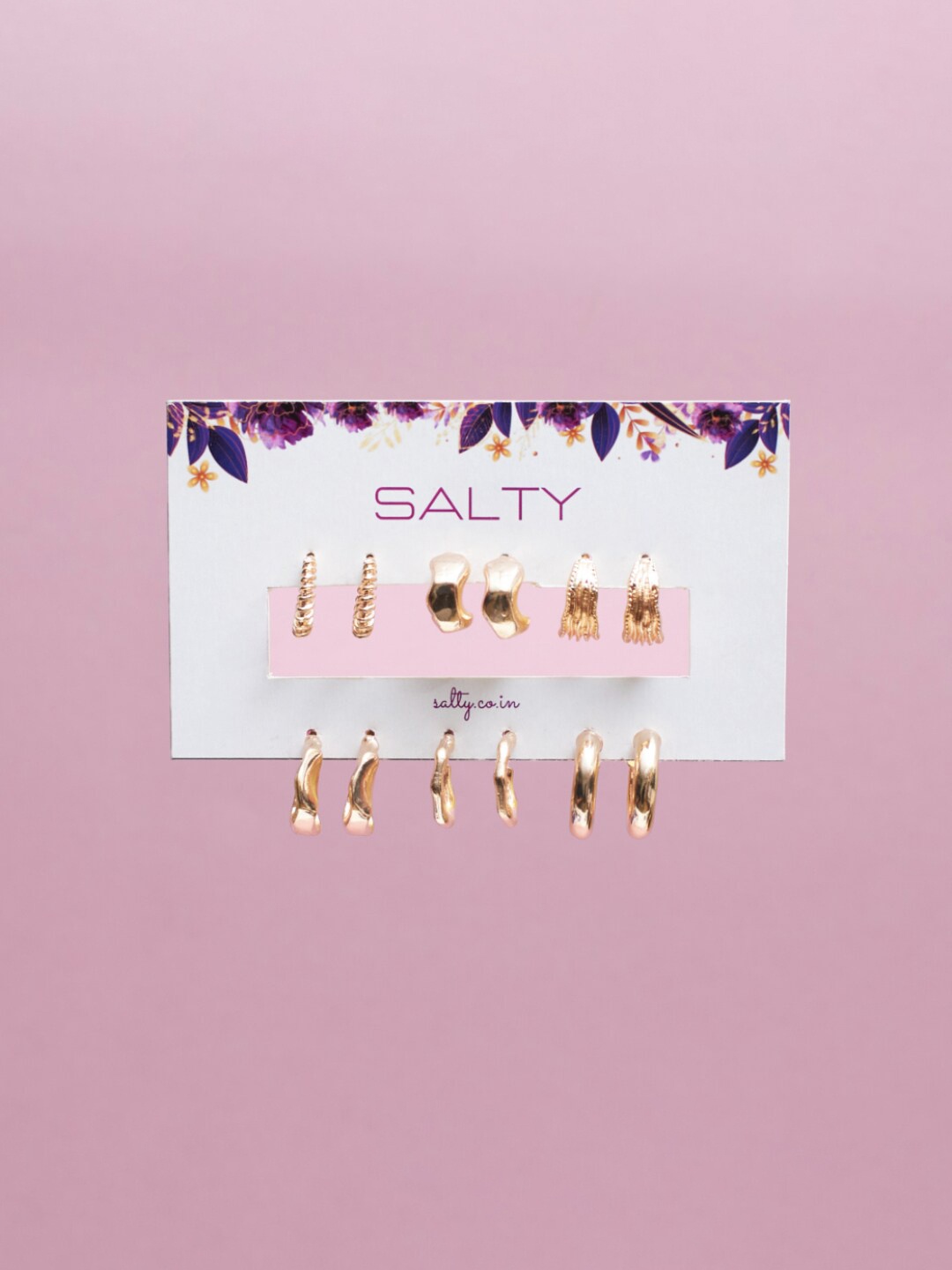 

SALTY Set Of 6 Contemporary Half Hoop Earrings, Gold