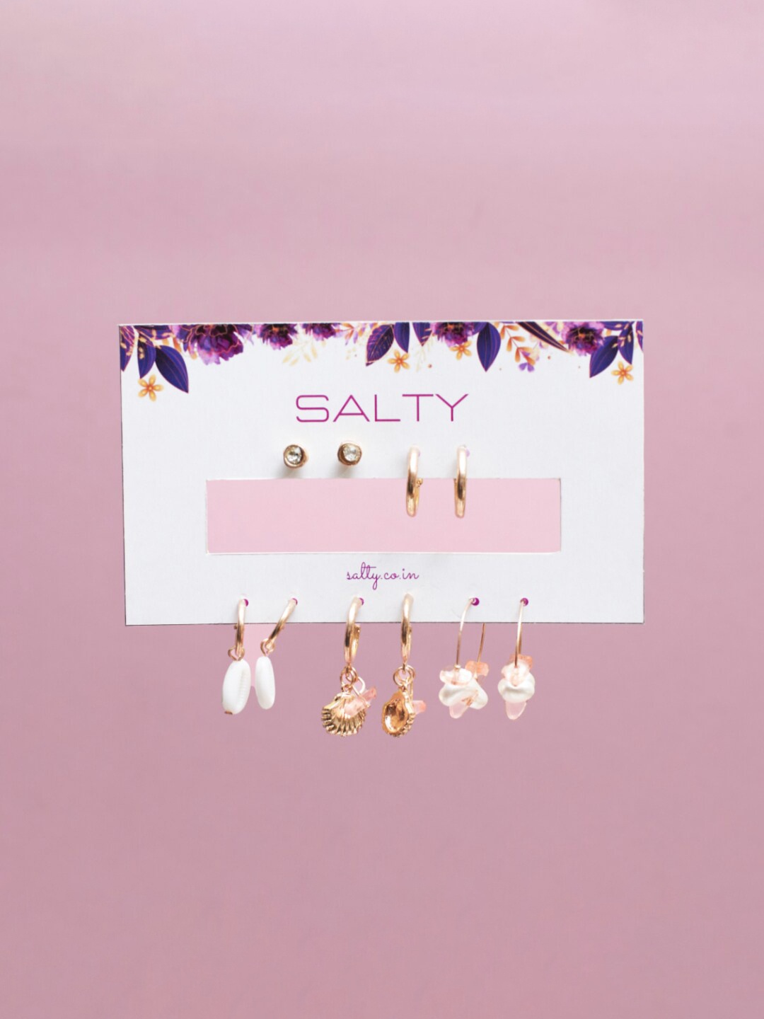 

SALTY Set Of 5 Contemporary Hoop Earrings, Gold