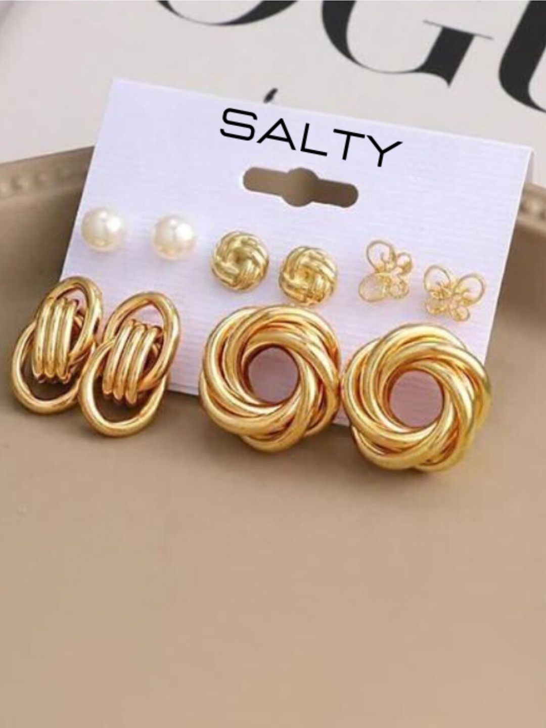 

SALTY Set Of 5 Studs Earrings, Gold
