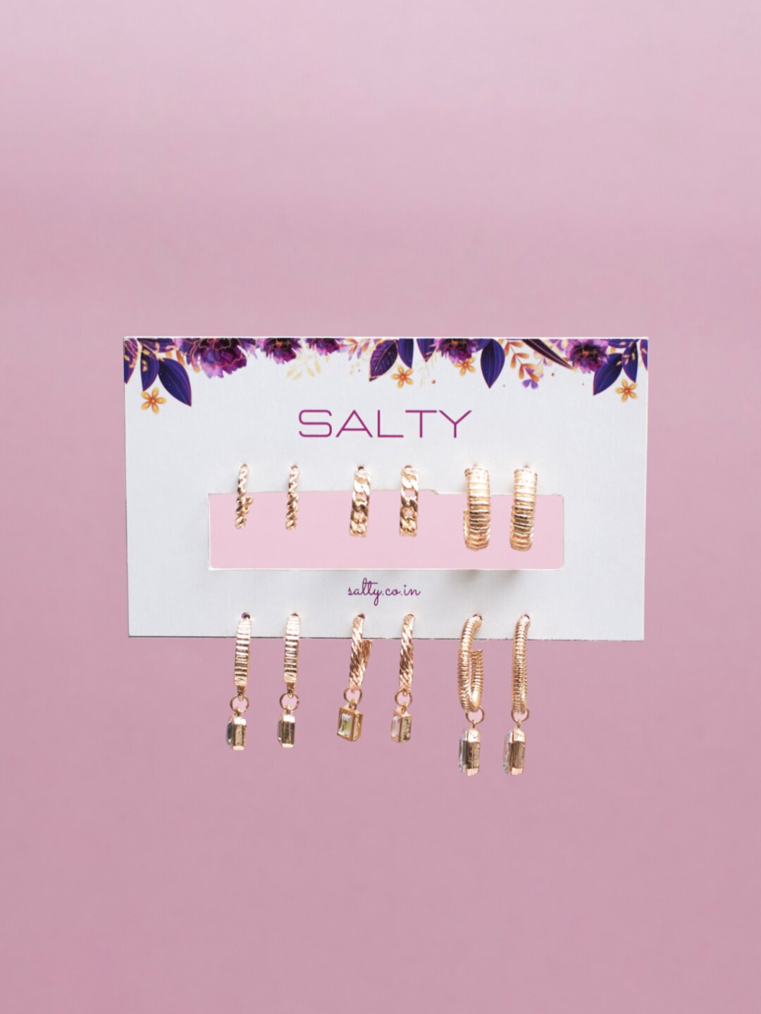 

SALTY Set Of 6 Contemporary Half Hoop Earrings, Gold