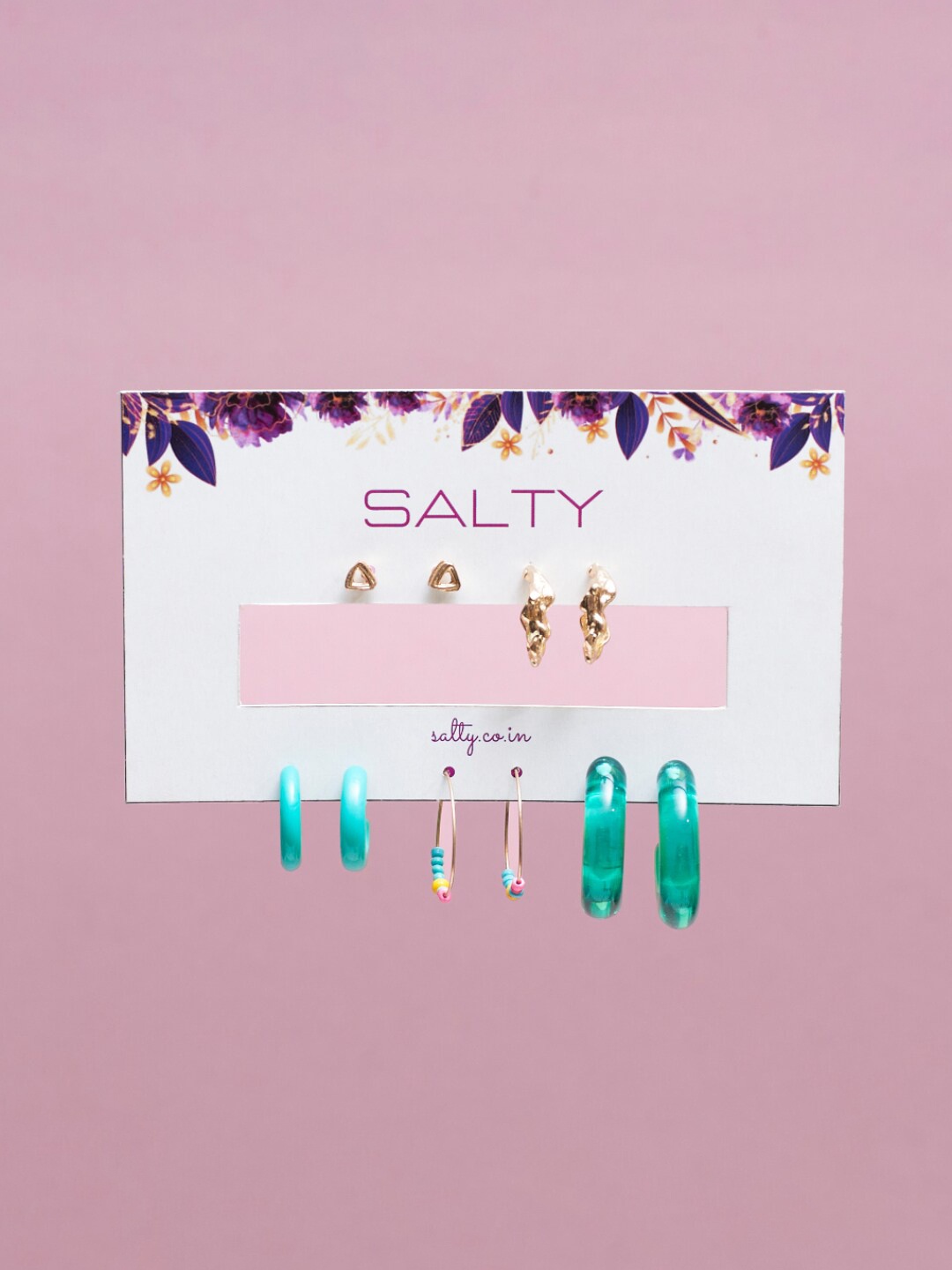 

SALTY Set Of 5 Contemporary Hoop Earrings, Gold