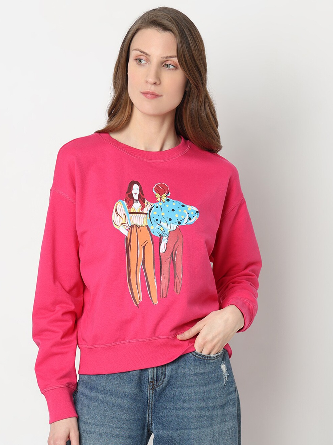 

Vero Moda Graphic Printed Pure Cotton Pullover Sweatshirt, Pink
