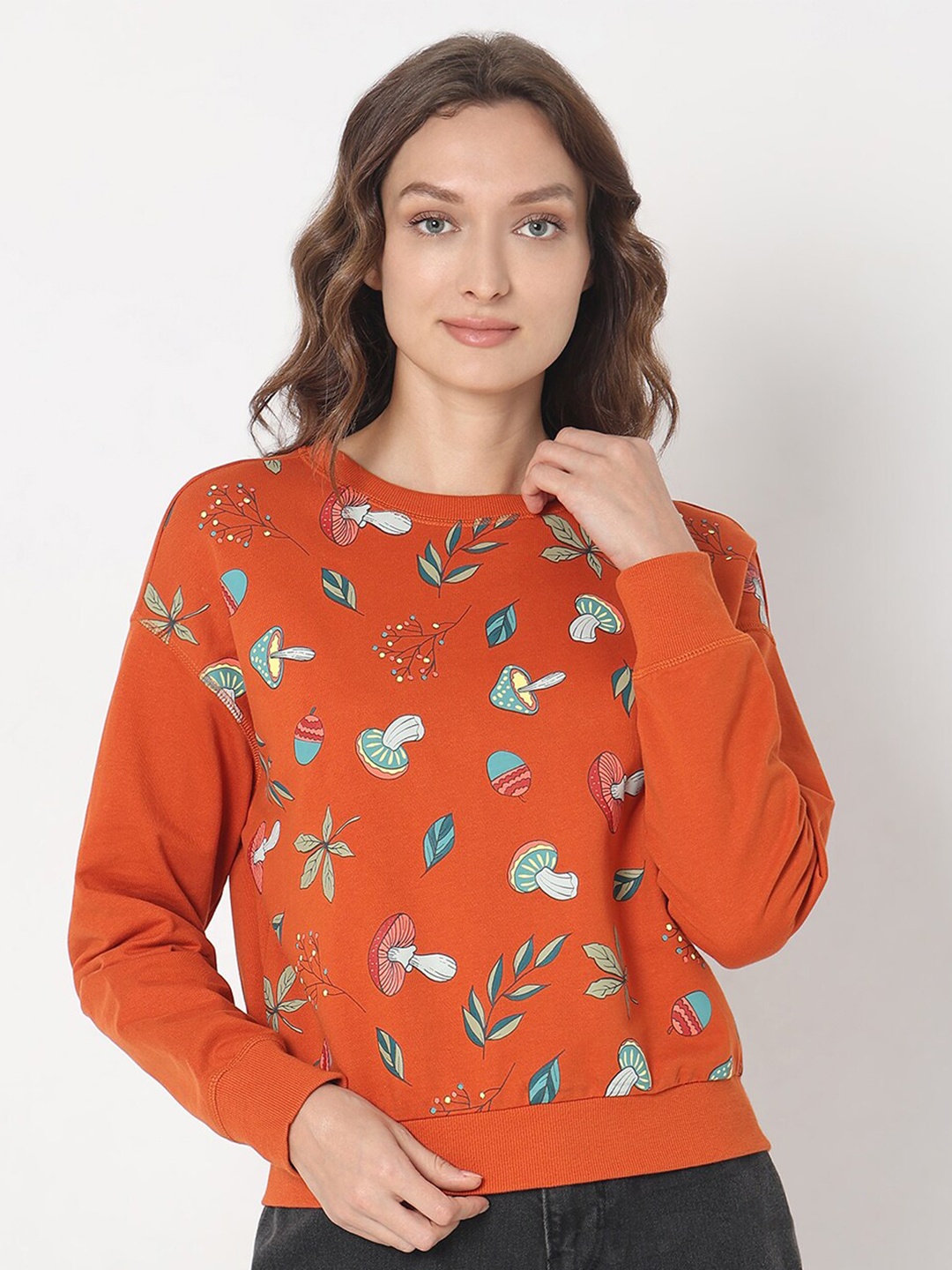 

Vero Moda Floral Printed Pure Cotton Pullover Sweatshirt, Orange