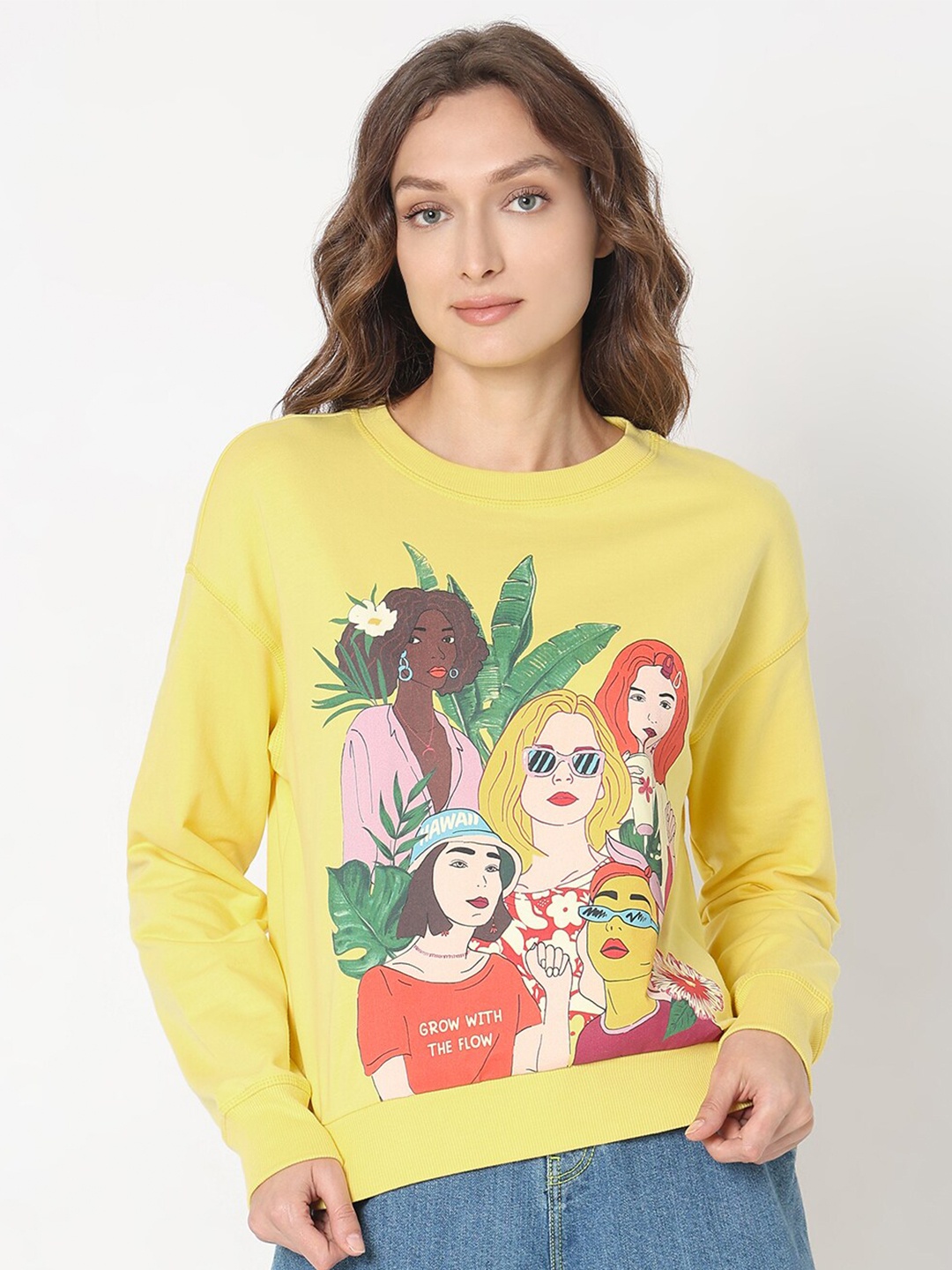 

Vero Moda Graphic Printed Pure Cotton Pullover Sweatshirt, Yellow