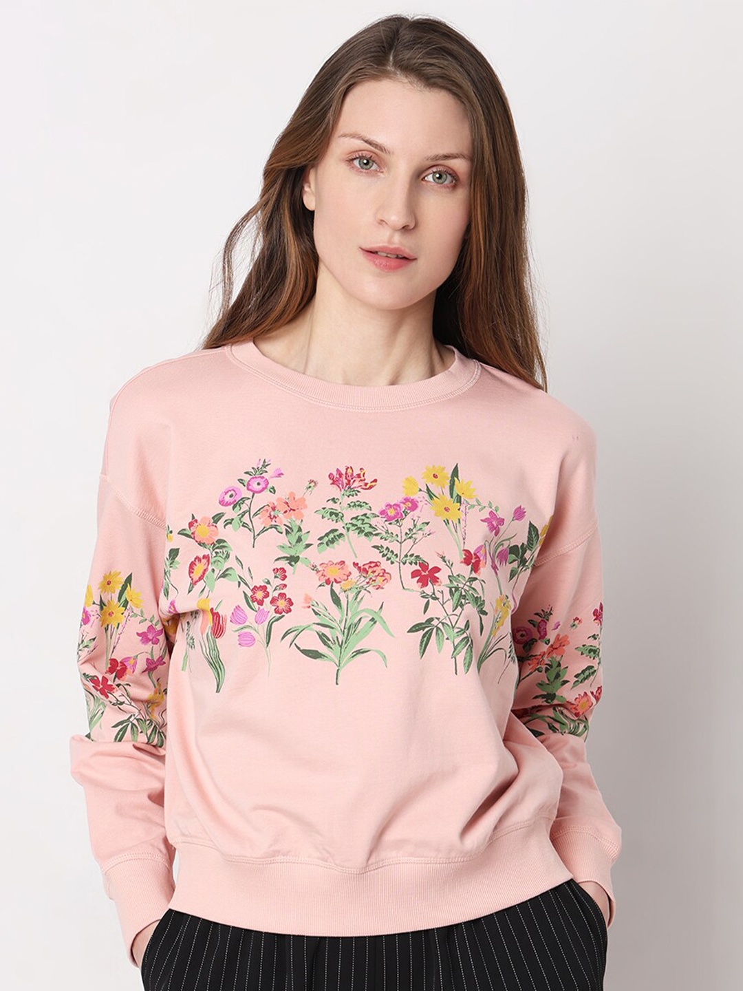 

Vero Moda Floral Printed Pure Cotton Pullover Sweatshirt, Pink