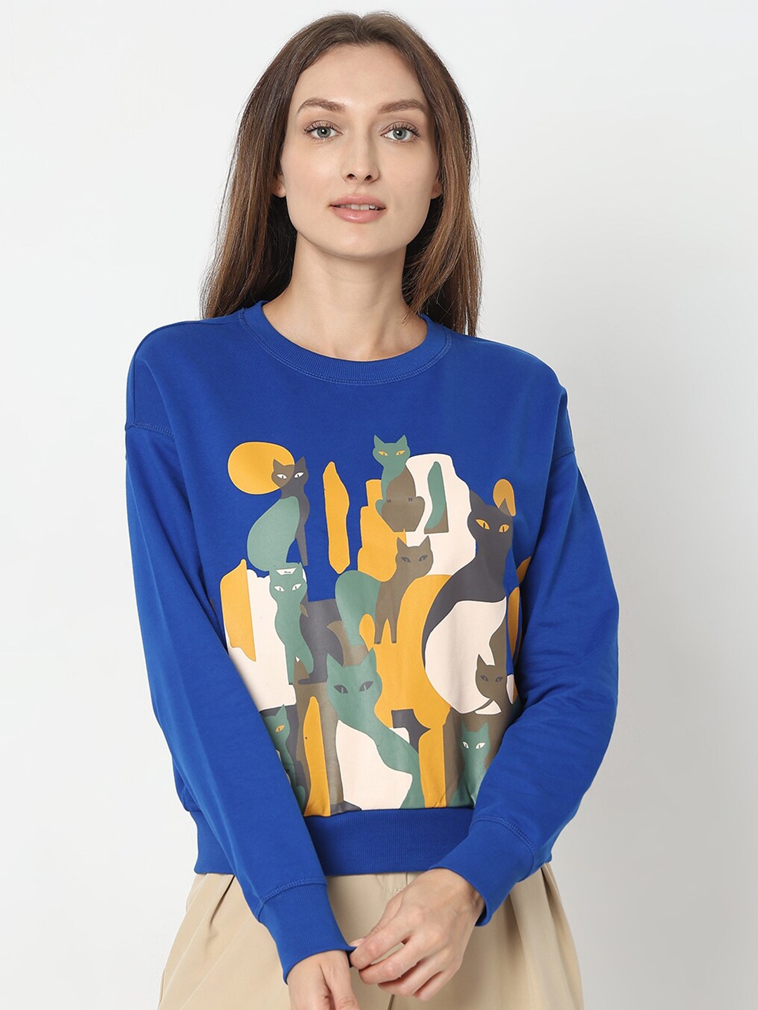 

Vero Moda Graphic Printed Pure Cotton Pullover Sweatshirt, Blue