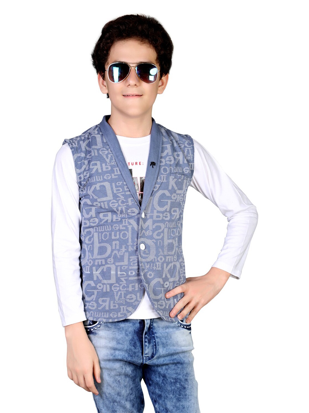 

BAESD Boys Typography Printed Cotton T-shirt With Shrug, Blue