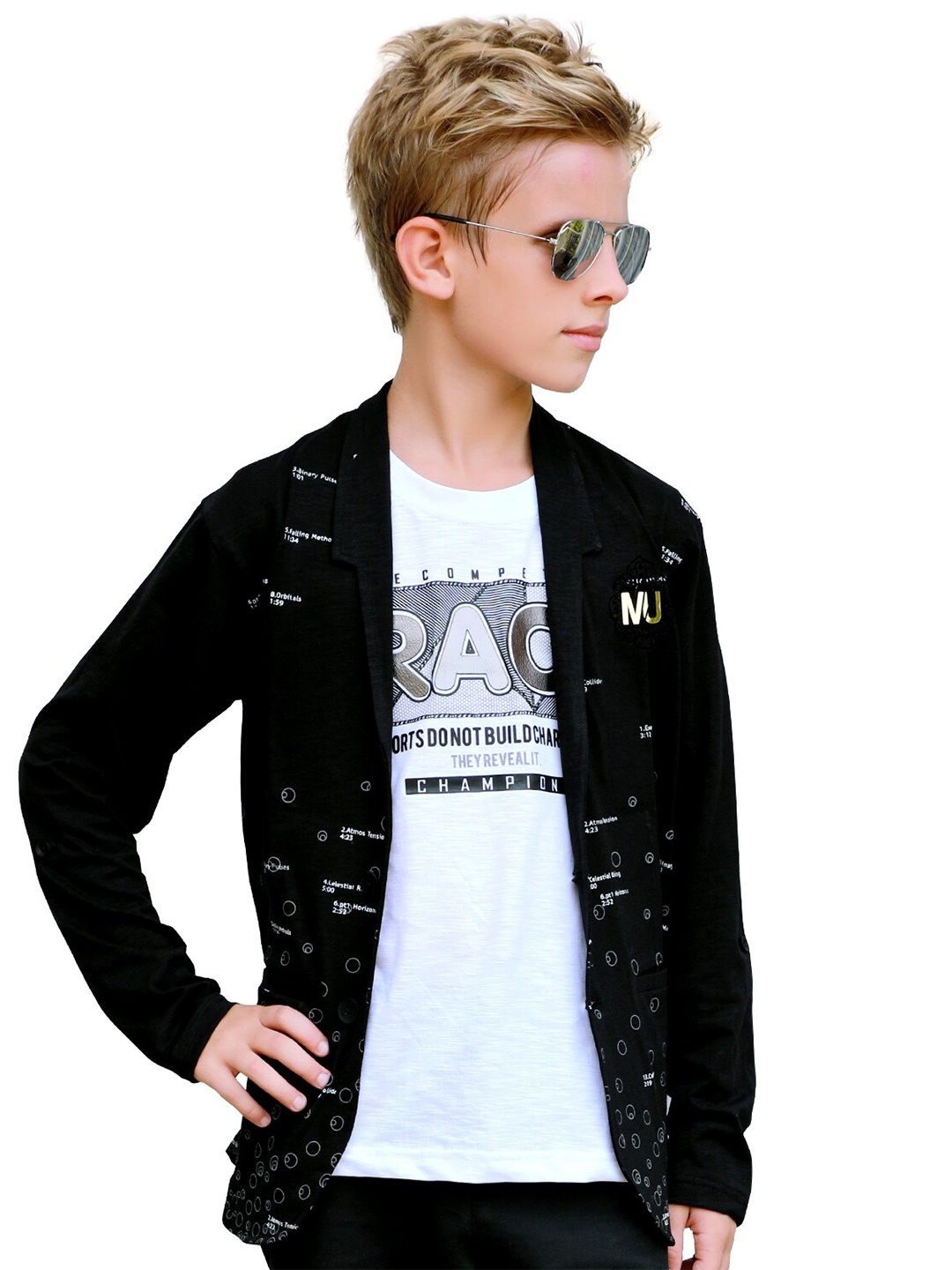 

BAESD Boys Printed Single Breasted Blazer, Black