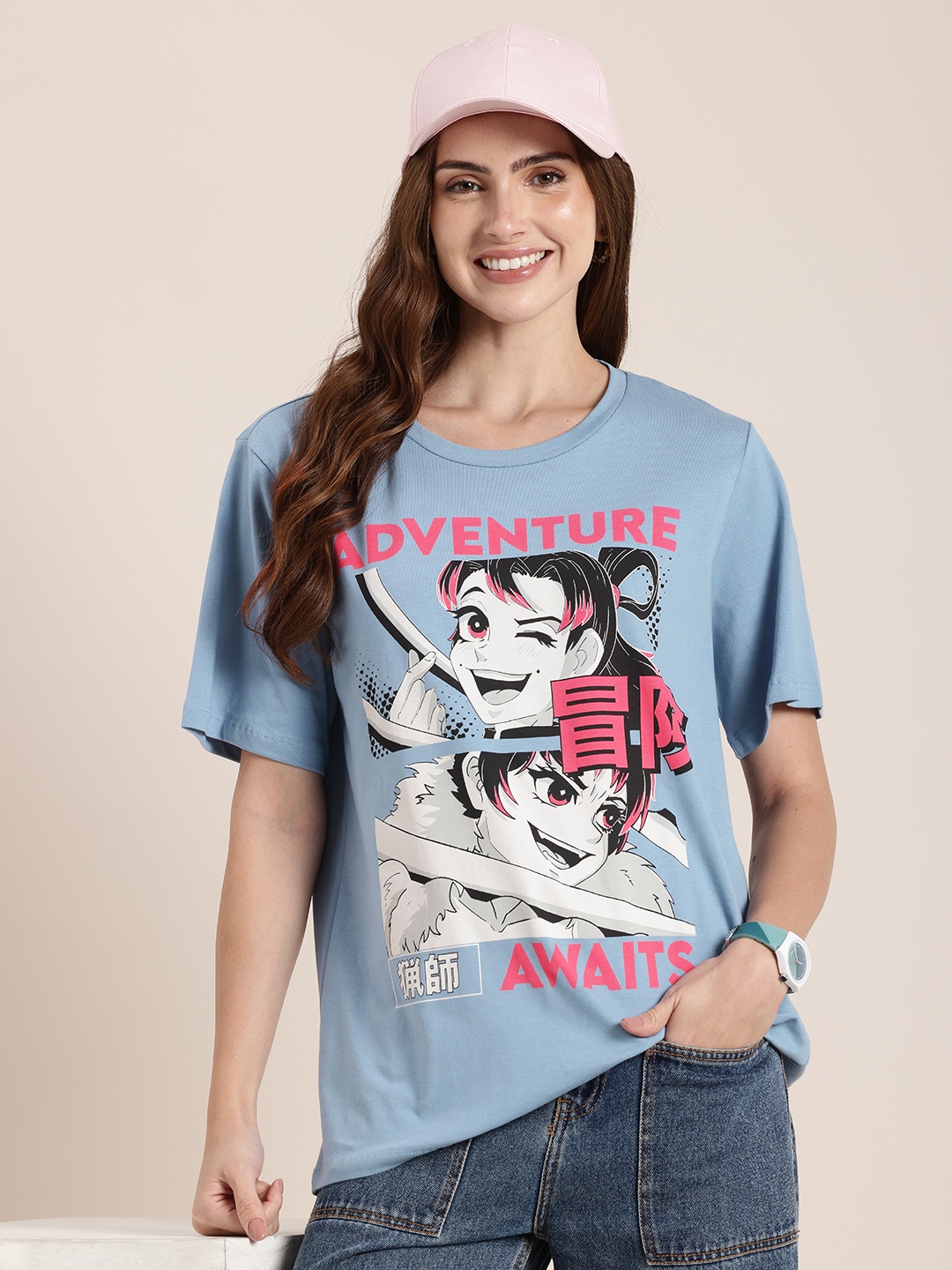 

HERE&NOW Printed Pure Cotton T-shirt, Blue