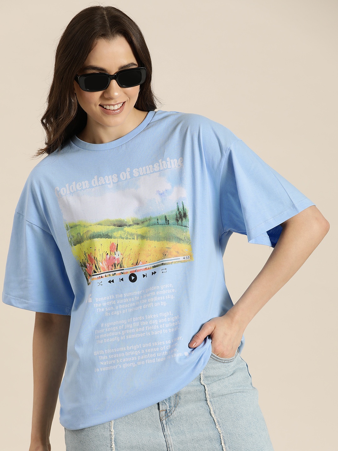 

HERE&NOW Printed Pure Cotton T-shirt, Blue