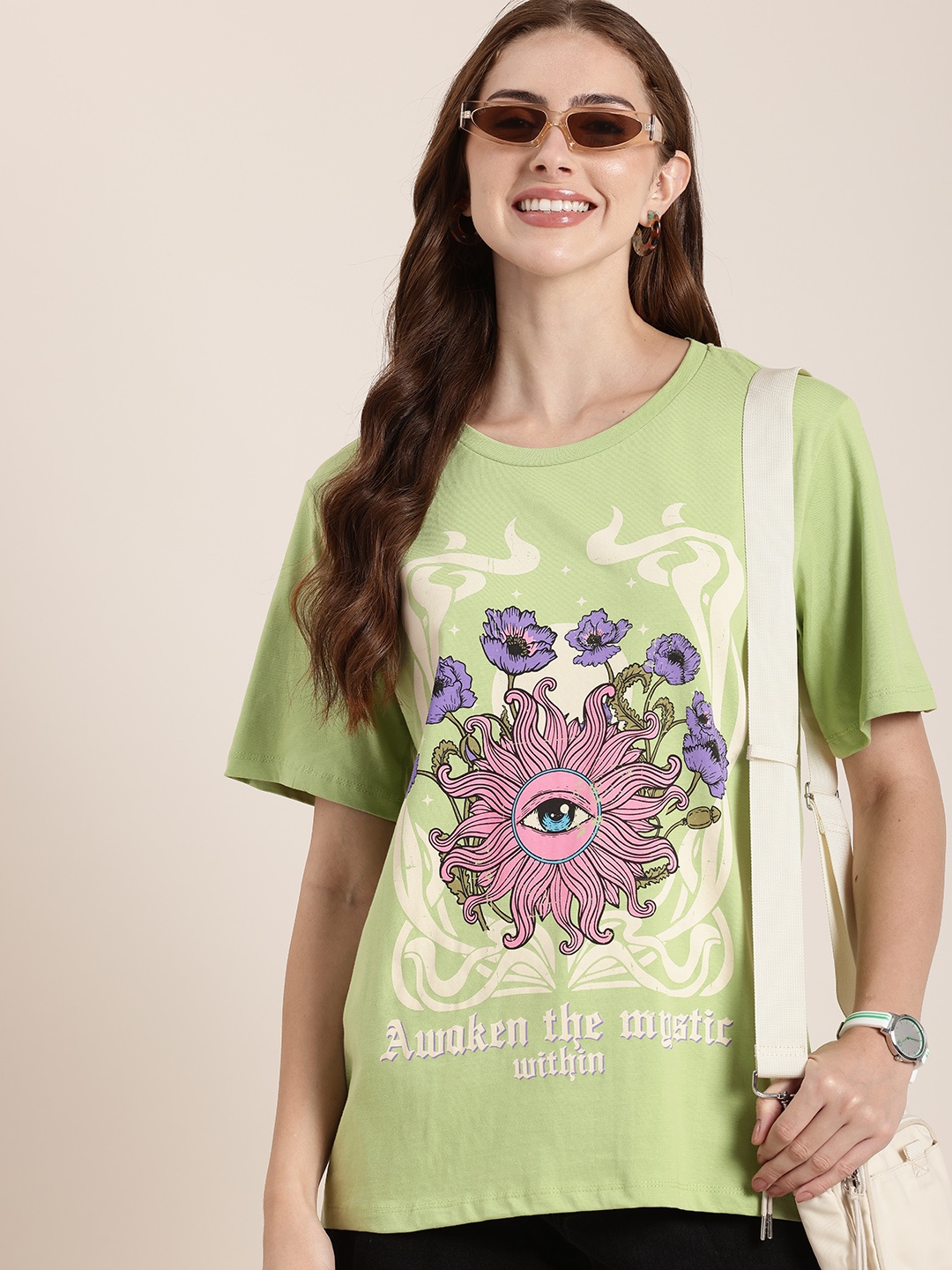 

HERE&NOW Printed Pure Cotton T-shirt, Green