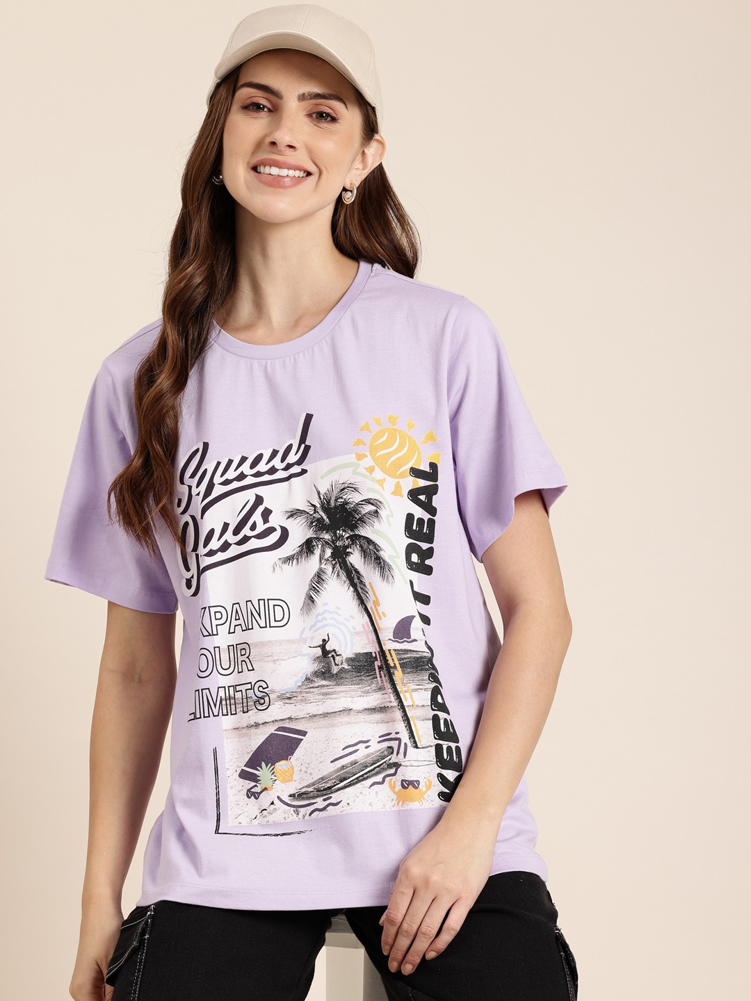 

HERE&NOW Typography Printed Pure Cotton T-shirt, Lavender