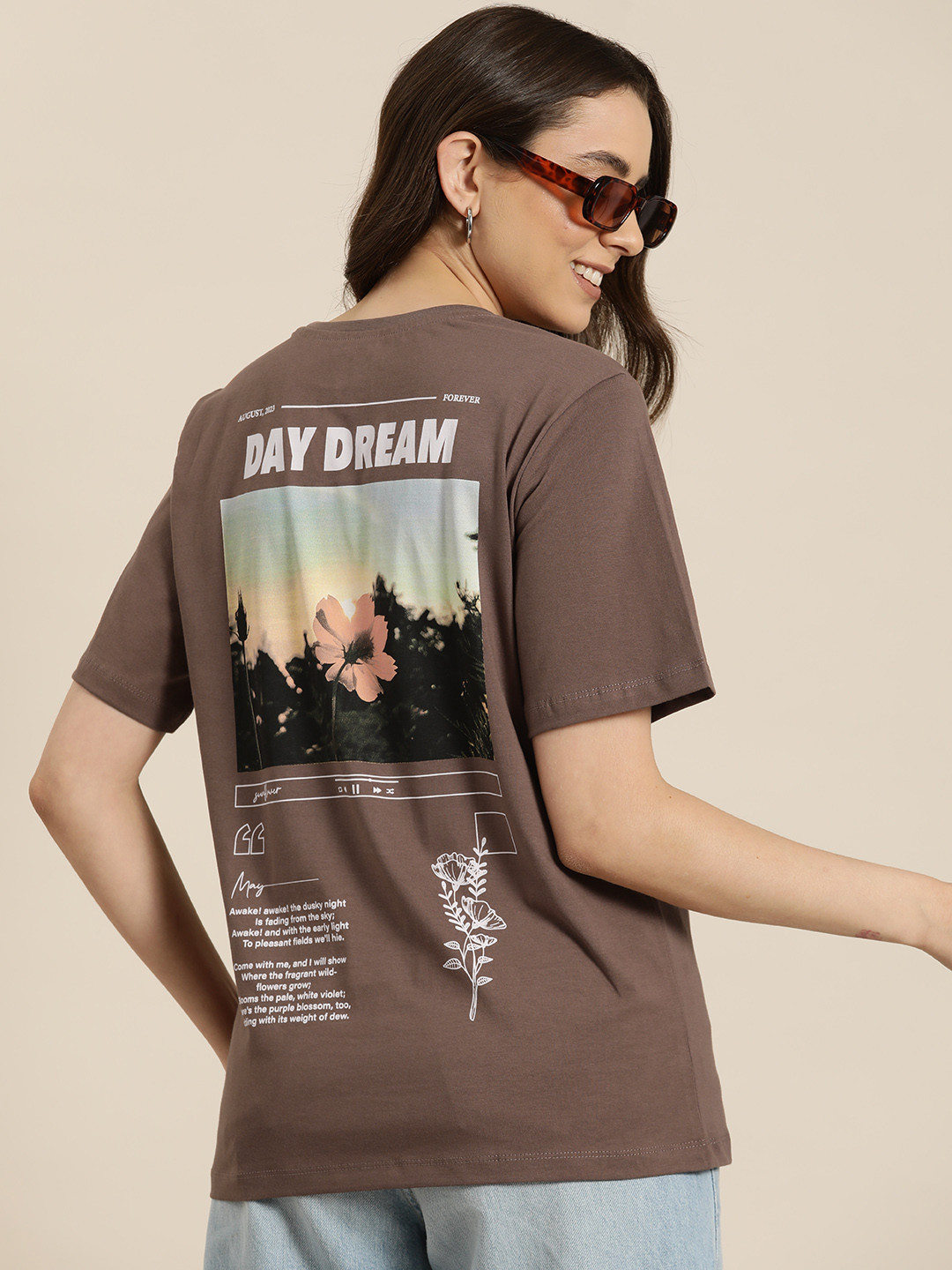 

HERE&NOW Printed Pure Cotton T-shirt, Brown