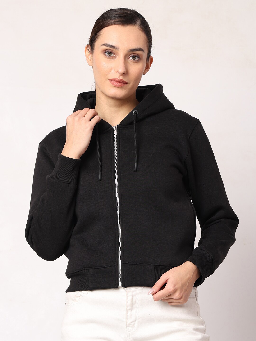 

CL SPORT Hooded Fleece Front-Open Sweatshirt, Black