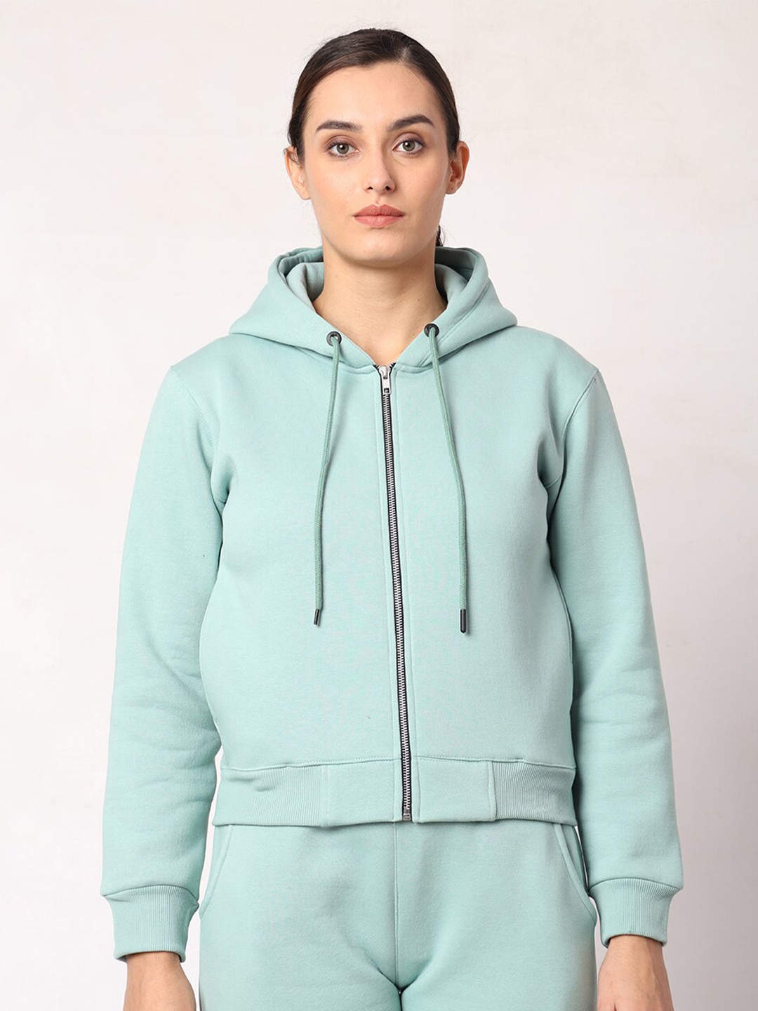 

CL SPORT Hooded Fleece Front-Open Sweatshirt, Sea green