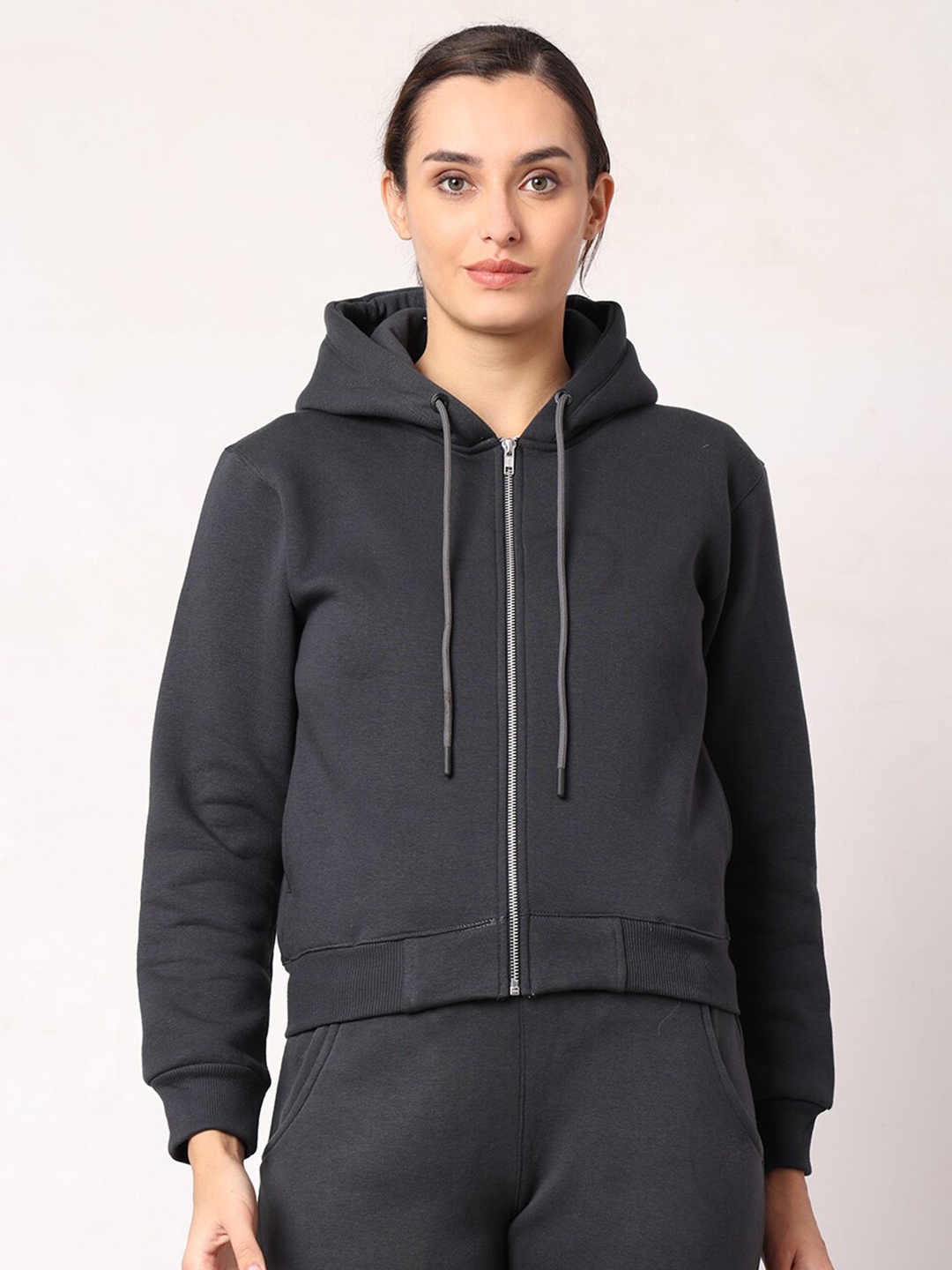 

CL SPORT Hooded Fleece Front-Open Sweatshirt, Charcoal