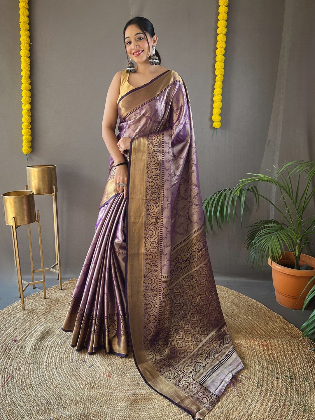 

LeeliPeeri Designer Ethnic Motifs Woven Design Zari Kanjeevaram Saree, Purple