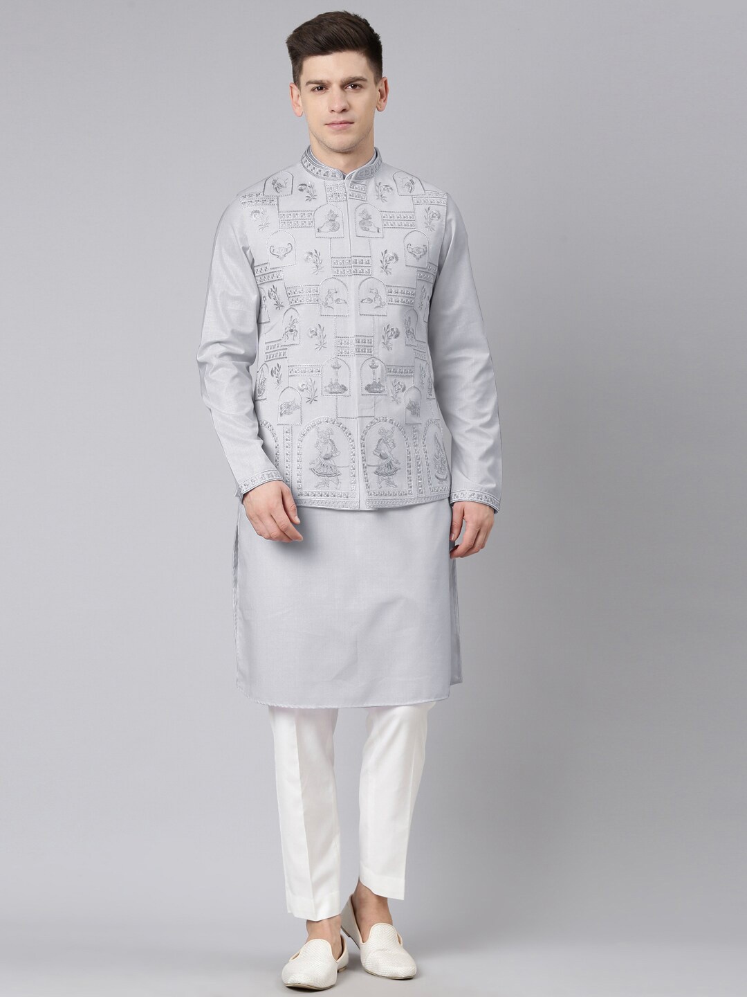 

TheEthnic.Co Ethnic Motif Embroidered Nehru Jackets, Grey