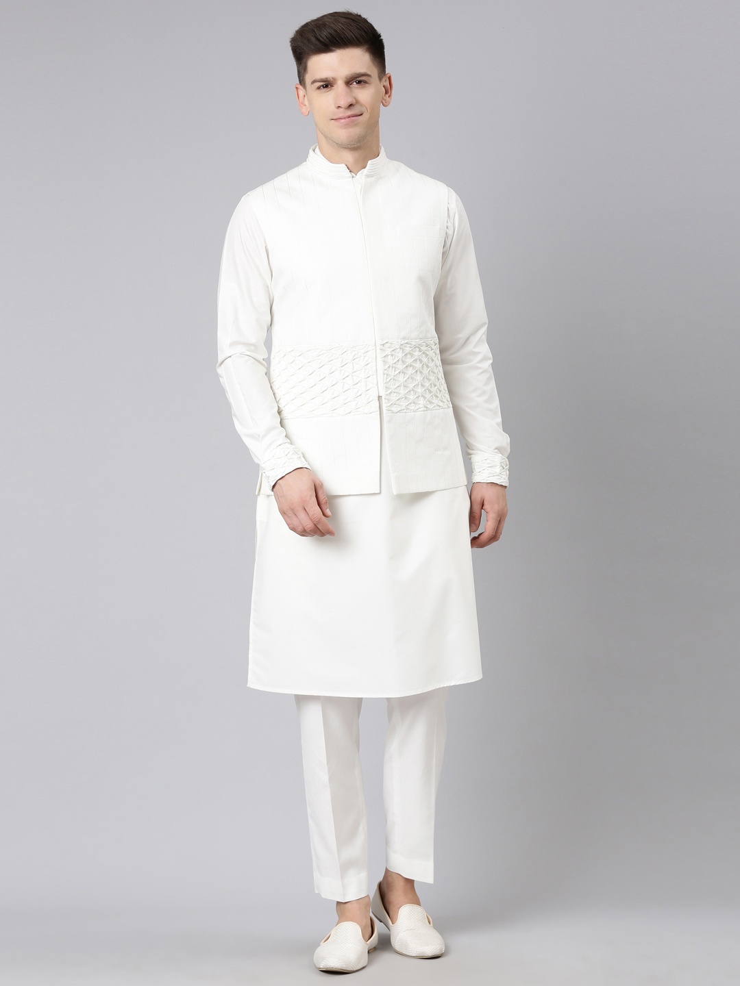 

TheEthnic.Co Men Mandarin Collar Nehru Jackets, White