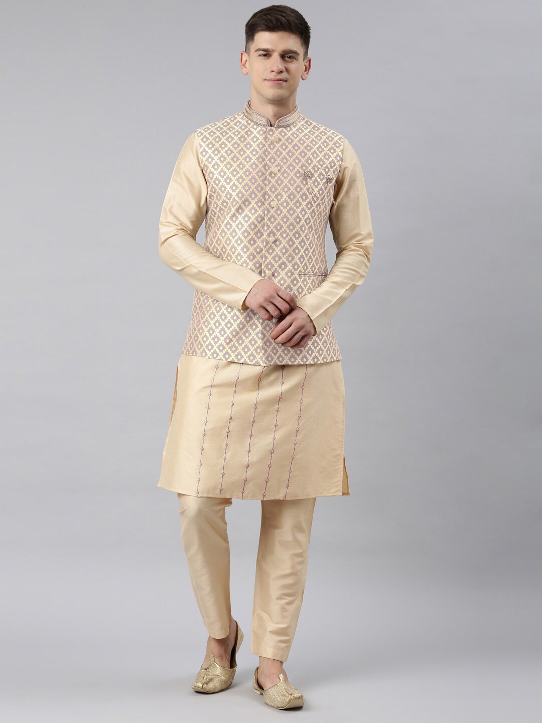 

TheEthnic.Co Ethnic Motif Woven Design Banarasi Nehru Jackets, Purple