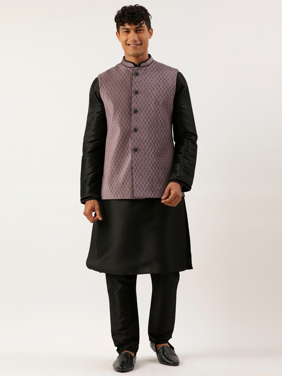 

TheEthnic.Co Embroidered Nehru Jacket, Pink