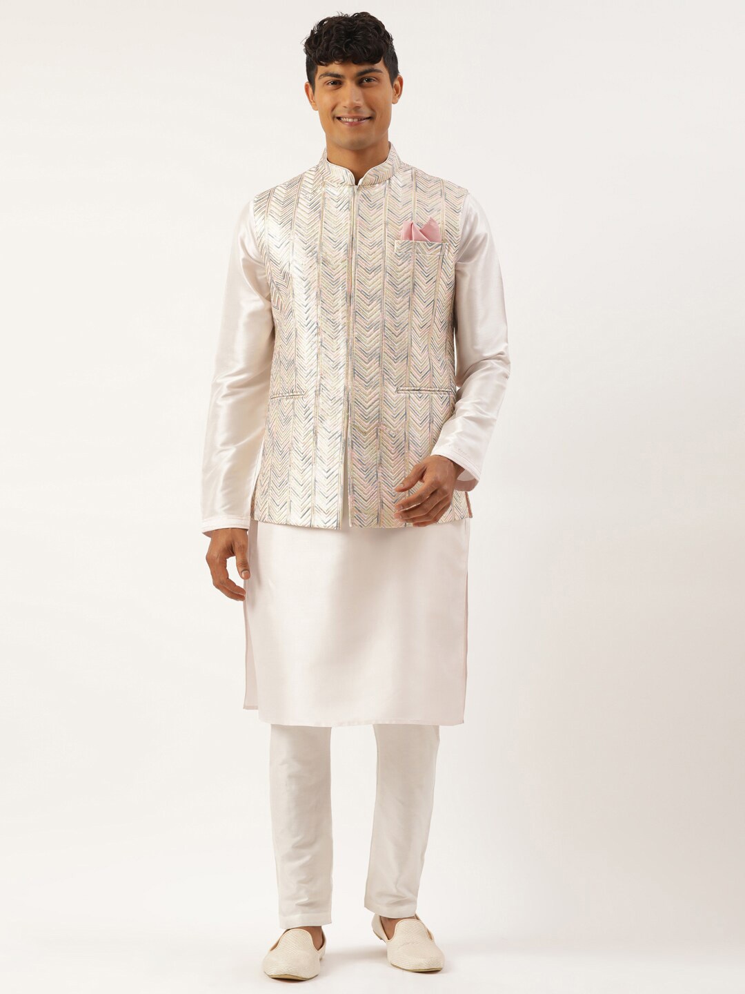 

TheEthnic.Co Embroidered Nehru Jackets, Cream