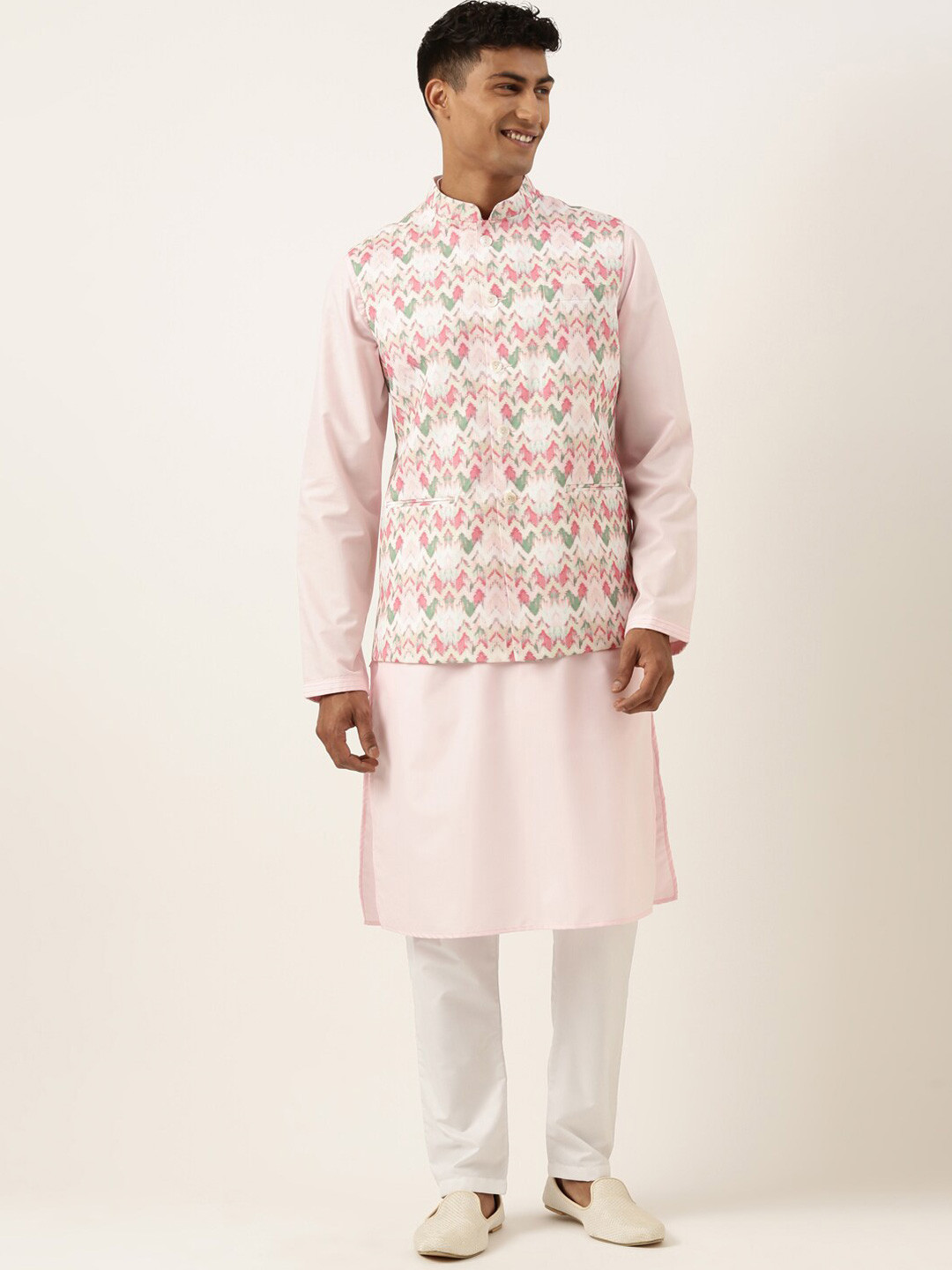 

TheEthnic.Co Abstract Printed Pure Cotton Nehru Jacket, Pink