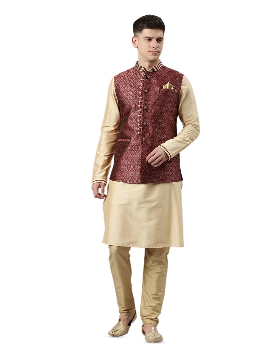 

TheEthnic.Co Floral Printed Nehru Jackets, Maroon