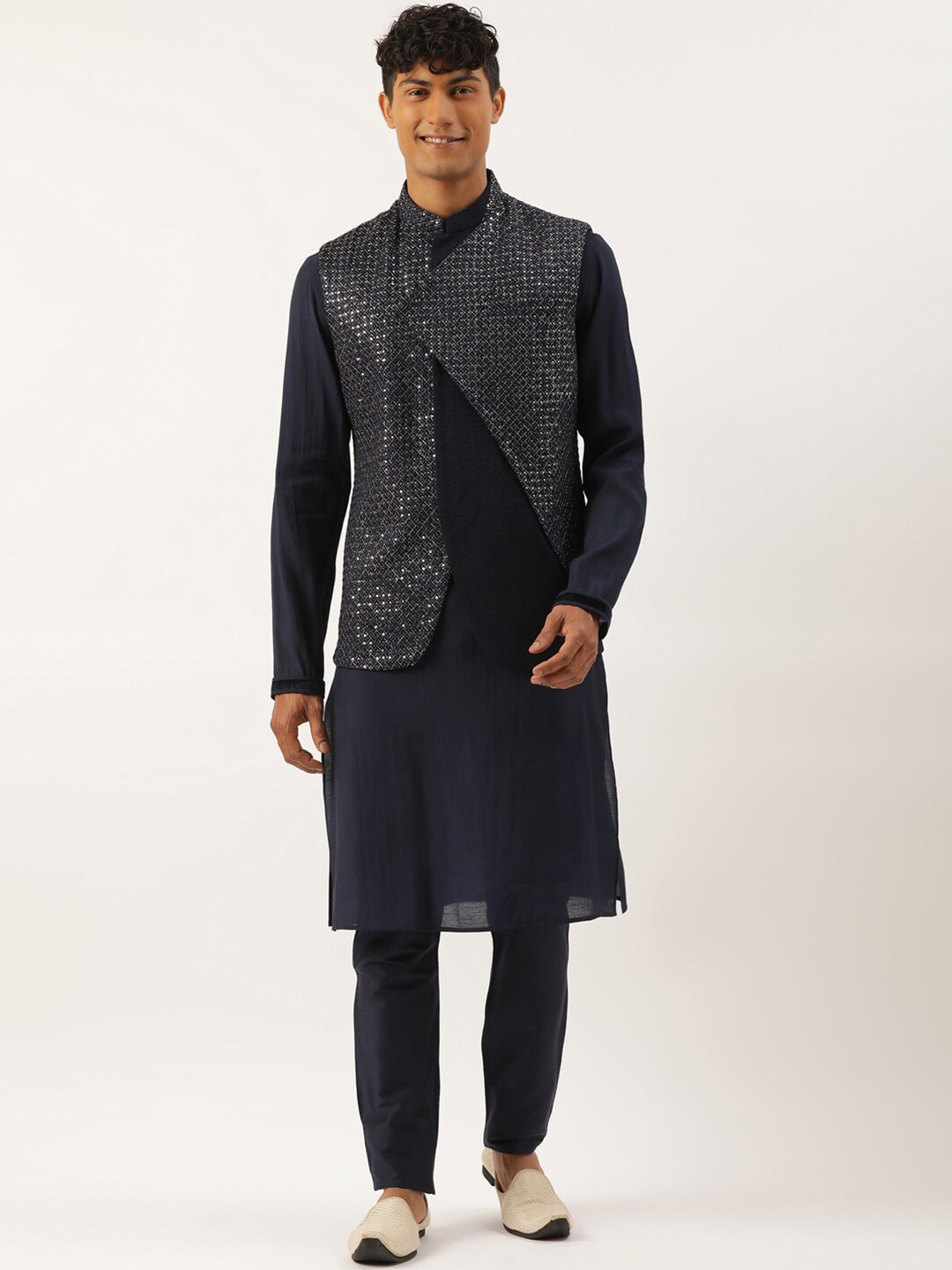 

TheEthnic.Co Embellished Nehru Jackets, Navy blue