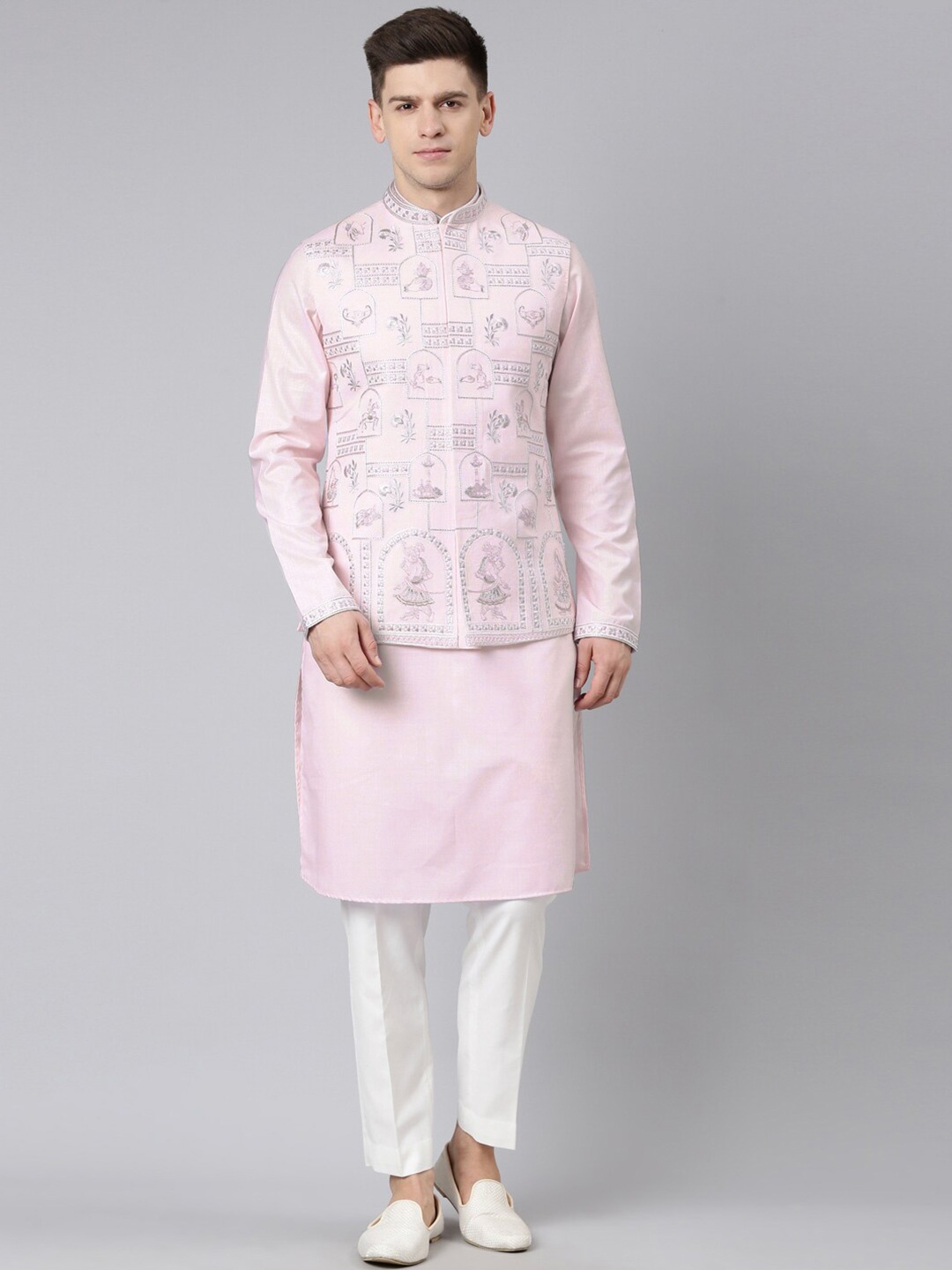 

TheEthnic.Co Embroidered Nehru Jackets, Pink