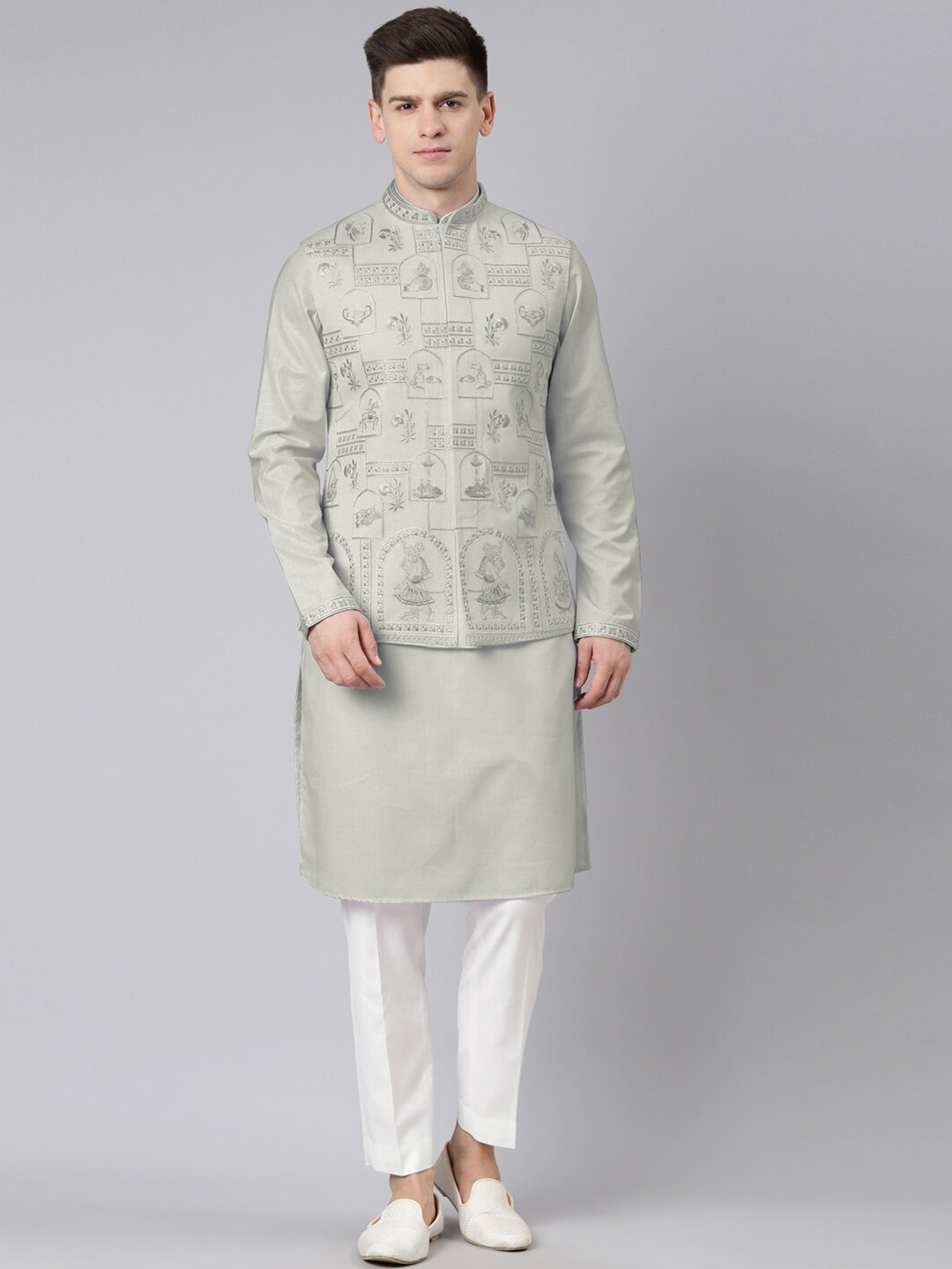 

TheEthnic.Co Embroidered Nehru Jacket, Sea green