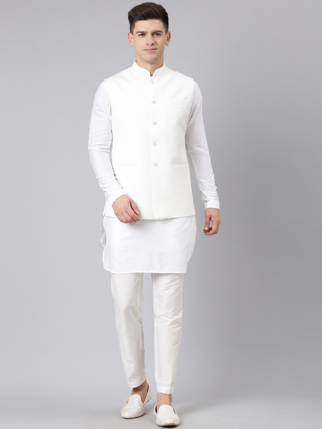 

TheEthnic.Co Mandarin Collar Nehru Jacket, Cream