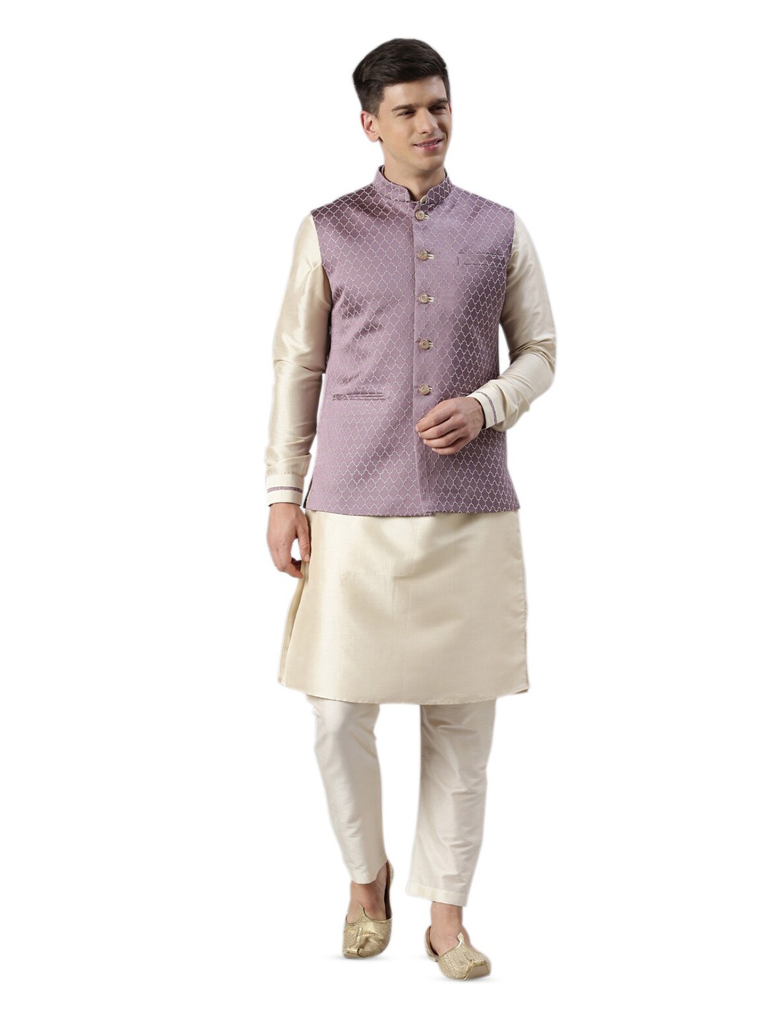 

TheEthnic.Co Embroidered Nehru Jacket, Purple